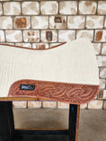 Load image into Gallery viewer, Full Wither Relief Merino Wool Felt Saddle Pad - Cream with Leaf Tooling