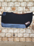 Load image into Gallery viewer, Standard Wither Relief - Round Skirt Merino Wool Barrel and Fender Saddle Pad - Black with Blue Croc