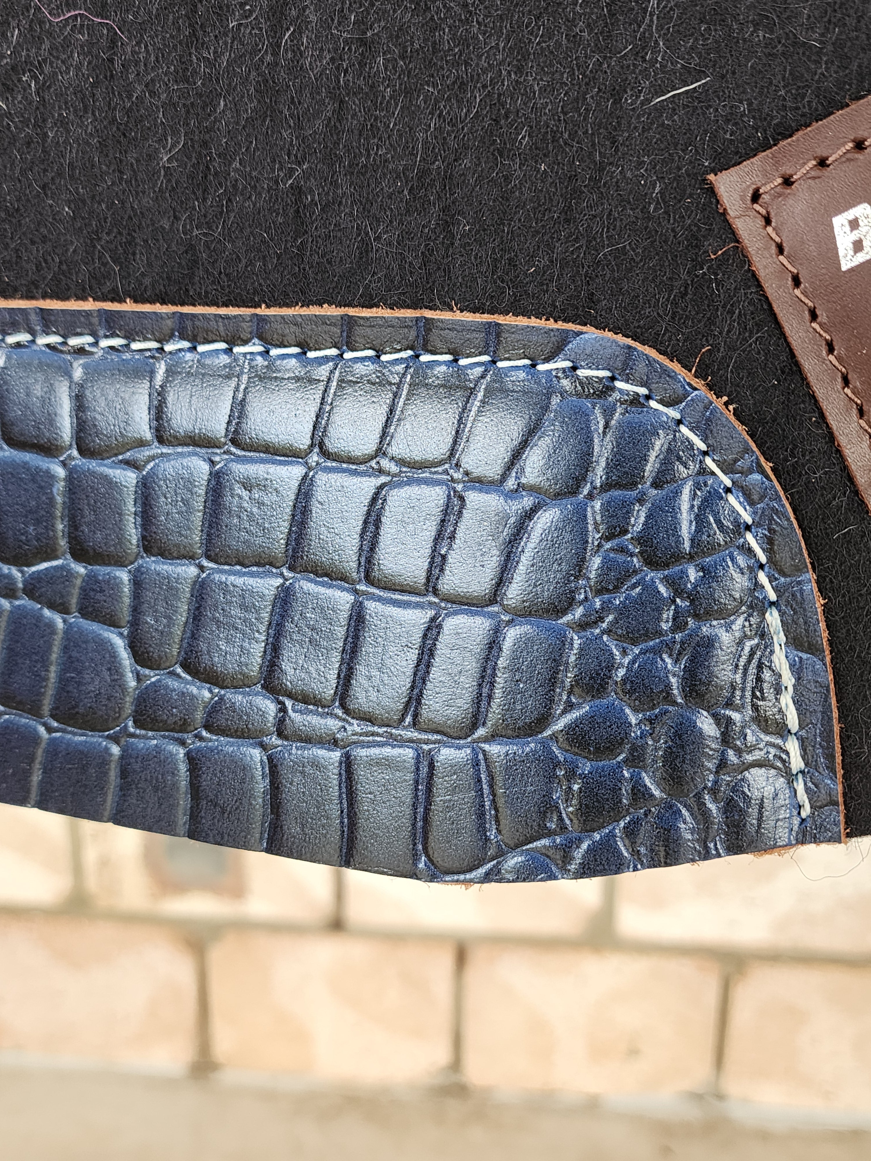 Standard Wither Relief - Round Skirt Merino Wool Barrel and Fender Saddle Pad - Black with Blue Croc