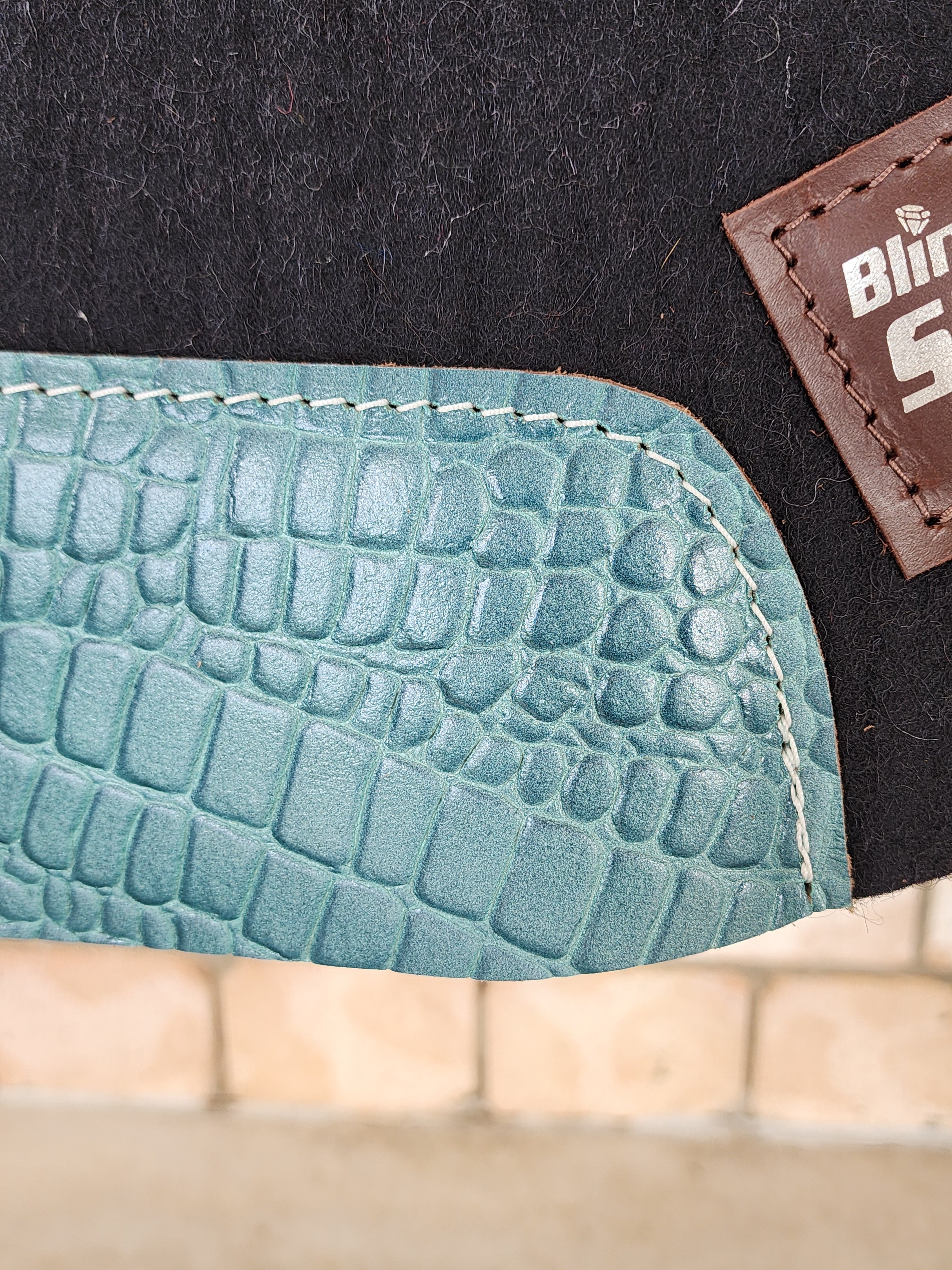 Standard Wither Relief - Round Skirt Merino Wool Barrel and Fender Saddle Pad - Black with Turquoise Croc