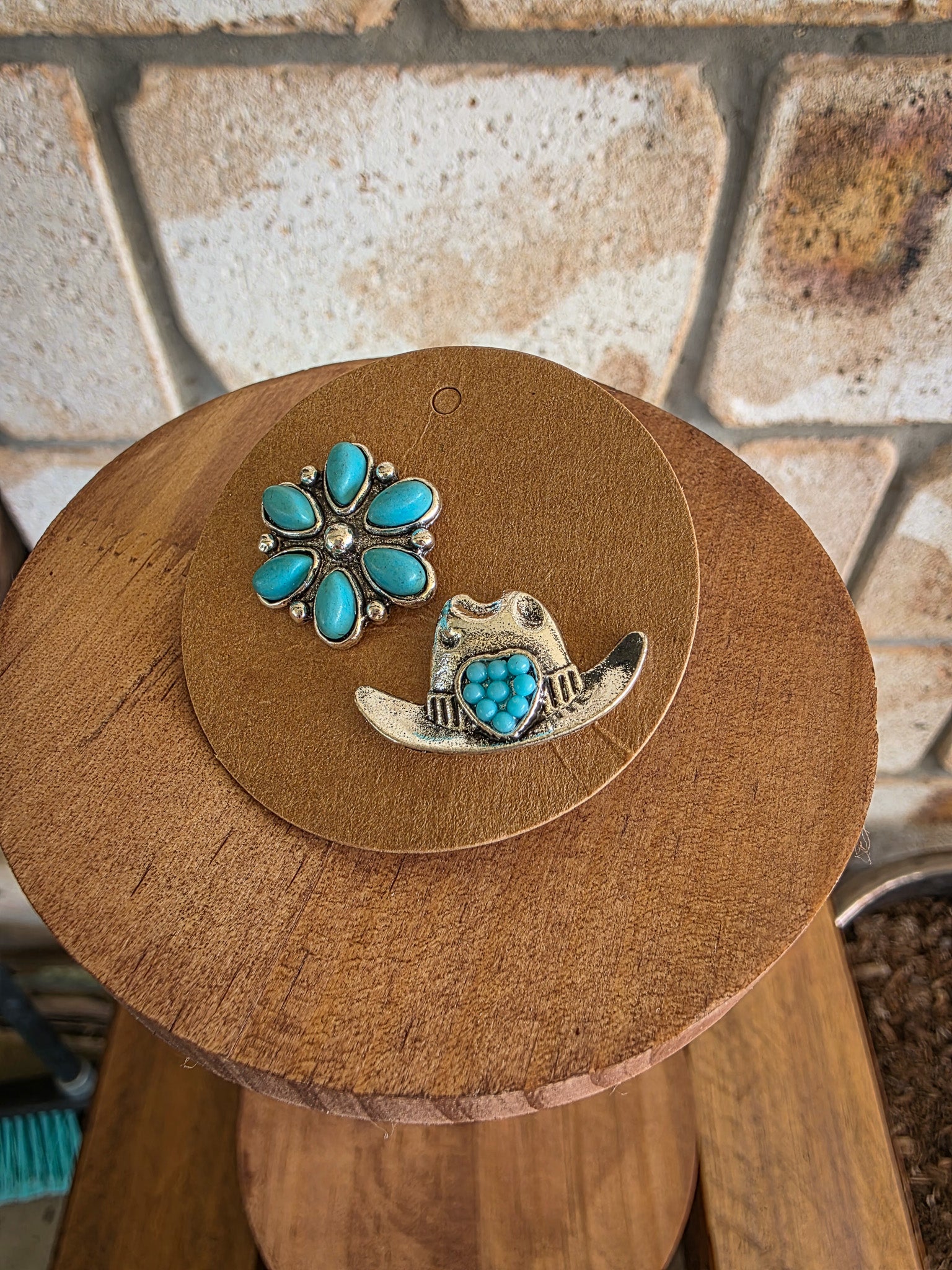 Turquoise Bloom & Cowgirl Heart - Enamel Hat Pin