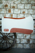 Load image into Gallery viewer, Full Wither Relief Merino Wool Felt Saddle Pad - Cream with Basket Weave Tooling