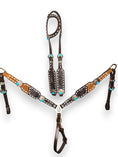 Load image into Gallery viewer, "Black Mesa" Turquoise Buckstitch Tooled Tack Set