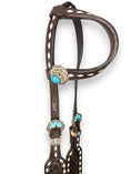 Load image into Gallery viewer, "Black Mesa" Turquoise Buckstitch Tooled Tack Set
