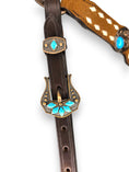 Load image into Gallery viewer, "Black Mesa" Turquoise Buckstitch Tooled Tack Set