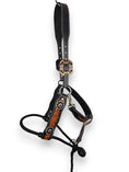 Load image into Gallery viewer, Leather Halter with Rope Nose Band - Black with Floral Tooling
