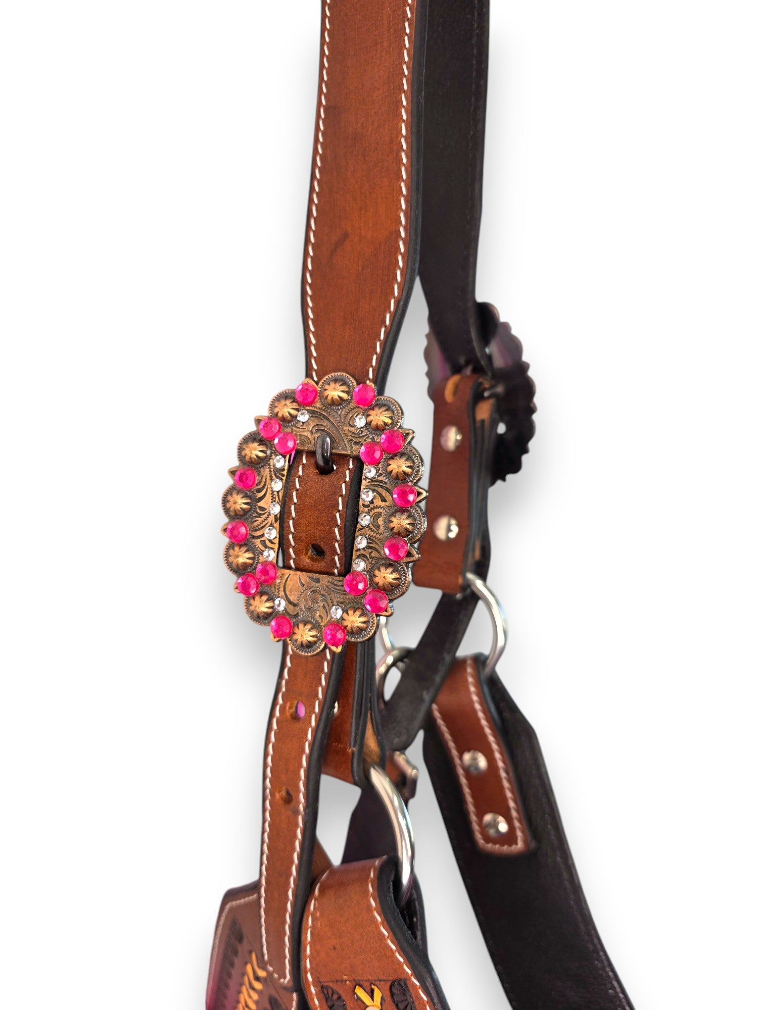Leather Halter with Rope Nose Band - Pink