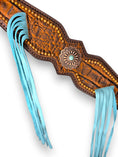 Load image into Gallery viewer, "Turquoise Trails" Fringe Tooled Leather Tack Set