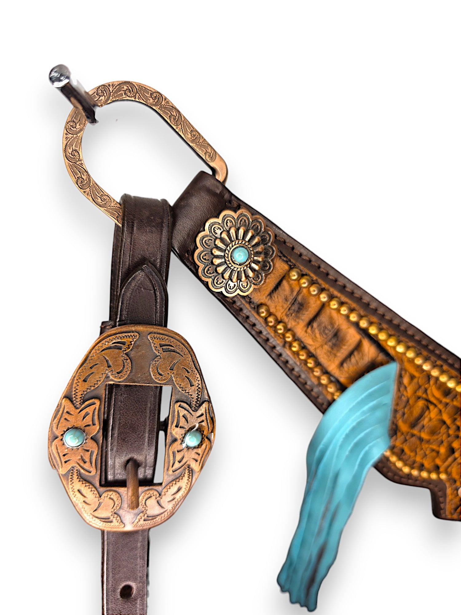 "Turquoise Trails" Fringe Tooled Leather Tack Set