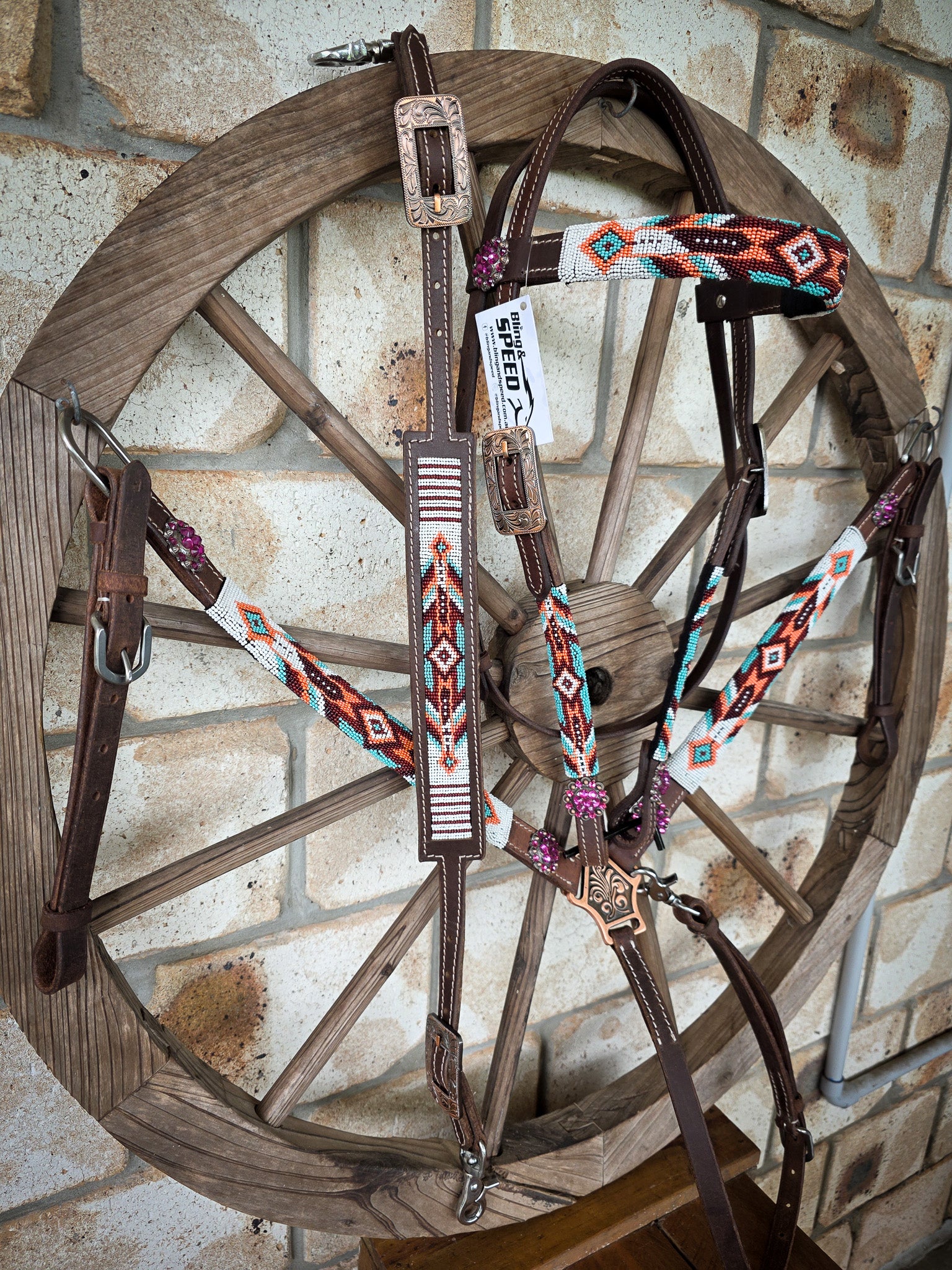 Beaded Desert Breastcollar, Bridle and Wither strap Set