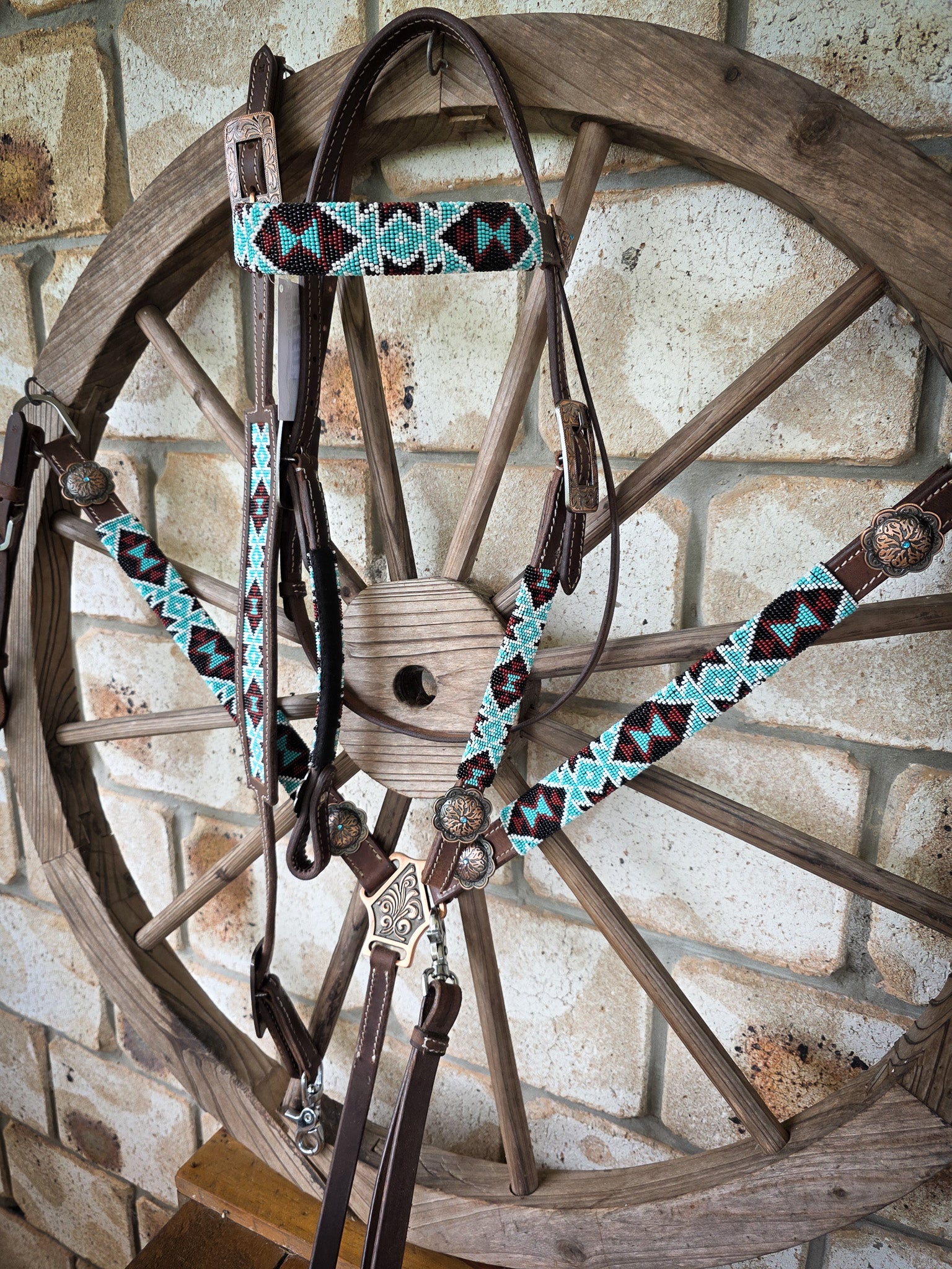 Beaded Turquoise Dreams Breastcollar, Bridle and Wither strap Set