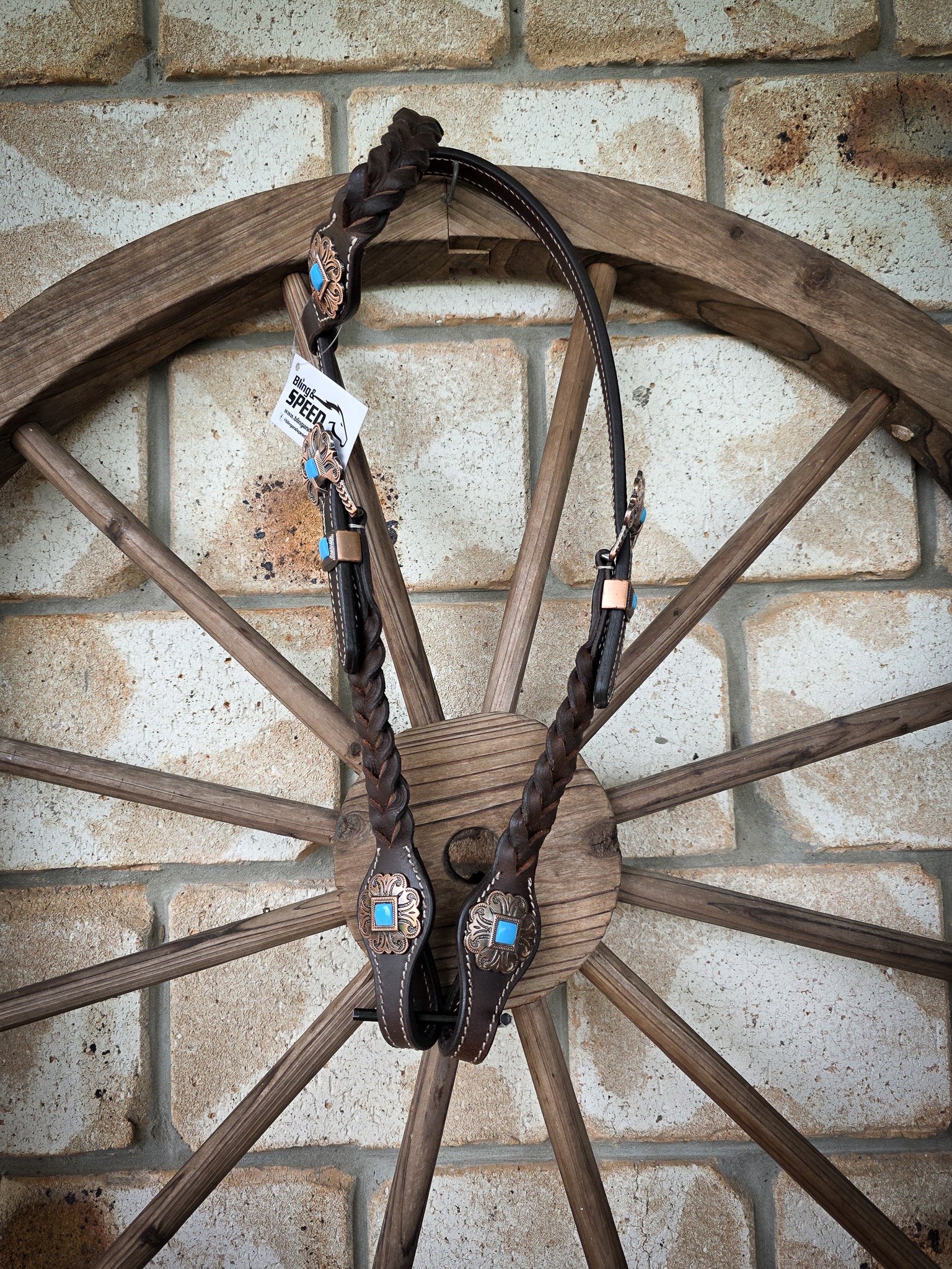 One Ear Plait Bridle with Turquoise Conchos