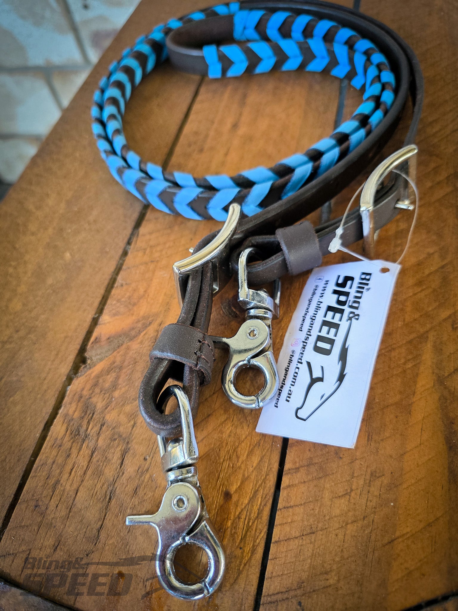 Laced Barrel Reins - Sky Blue