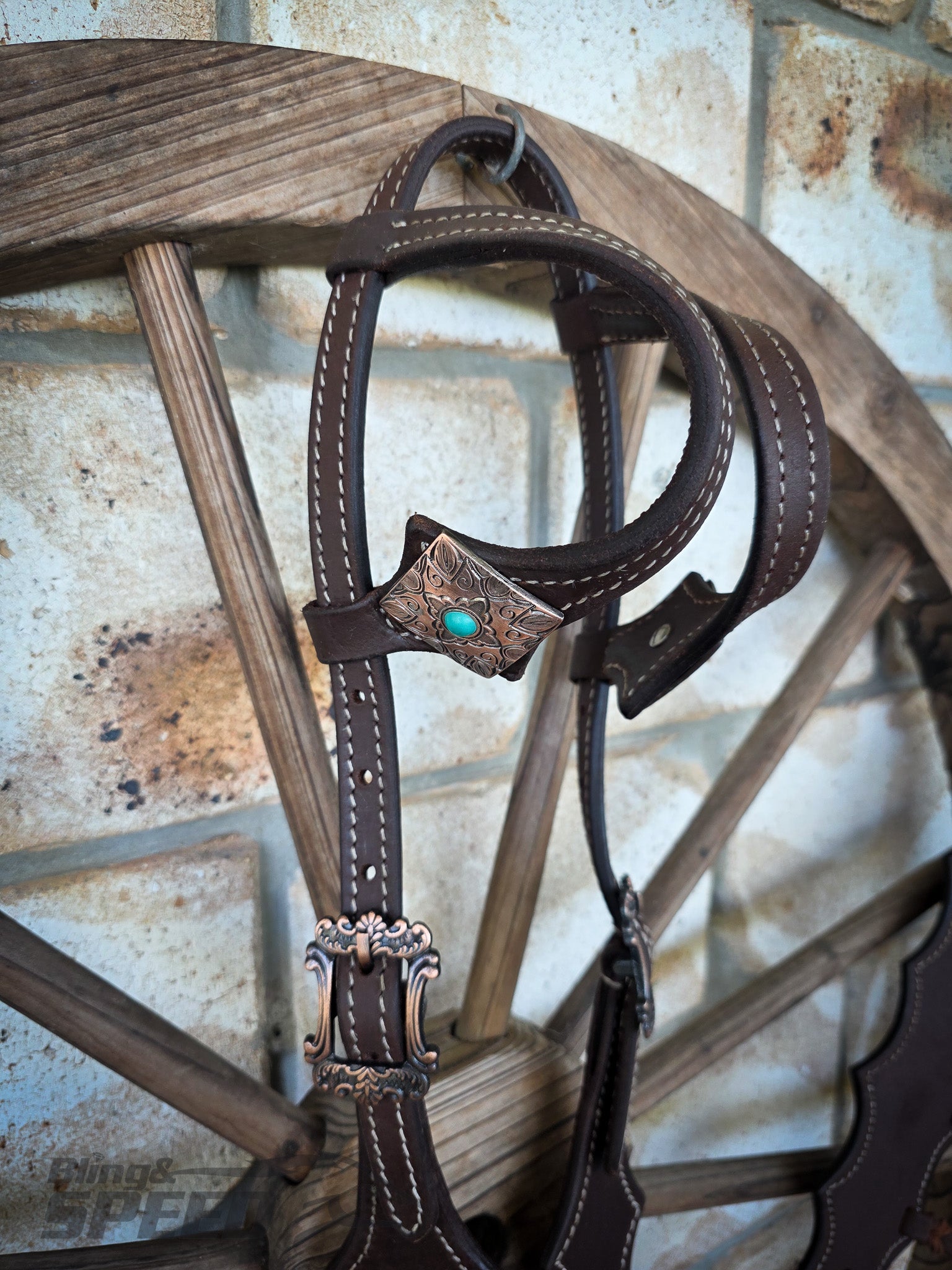 Chocolate Leather Western Tack Set - 2 Ear Headstall