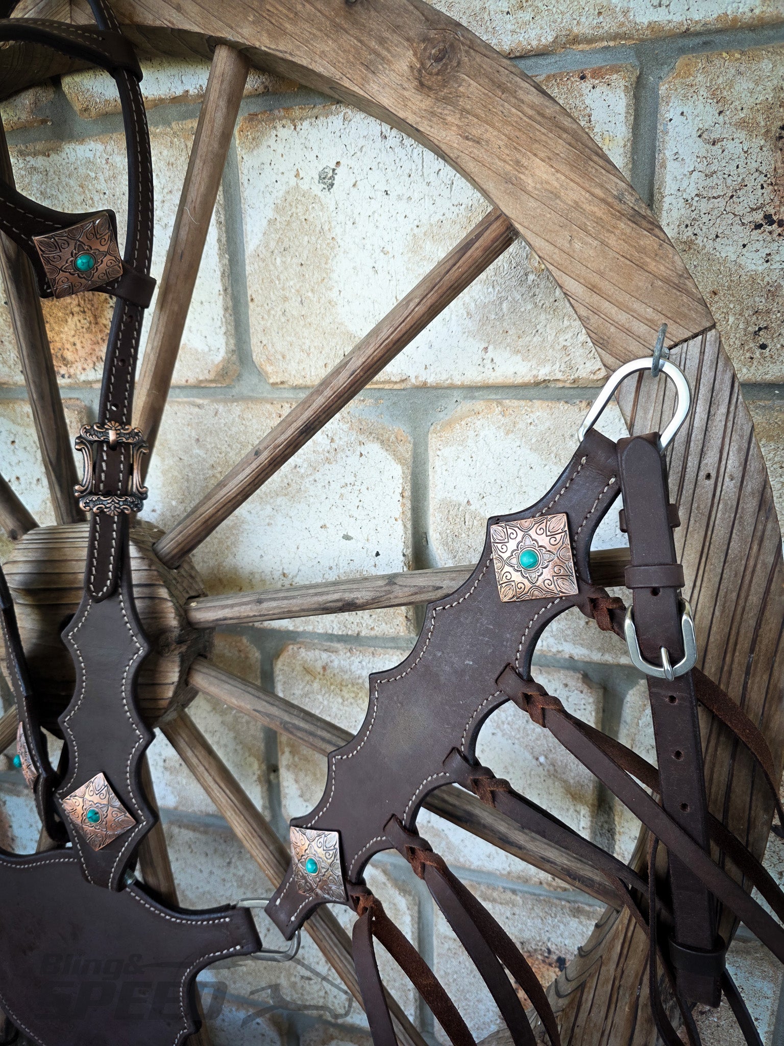 Chocolate Leather Western Tack Set - 2 Ear Headstall