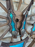 Load image into Gallery viewer, Metallic Turquoise Inlay Western Tack Set