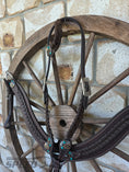 Load image into Gallery viewer, Braided Chocolate Leather Breast Collar & Headstall Set – Turquoise Stone Conchos