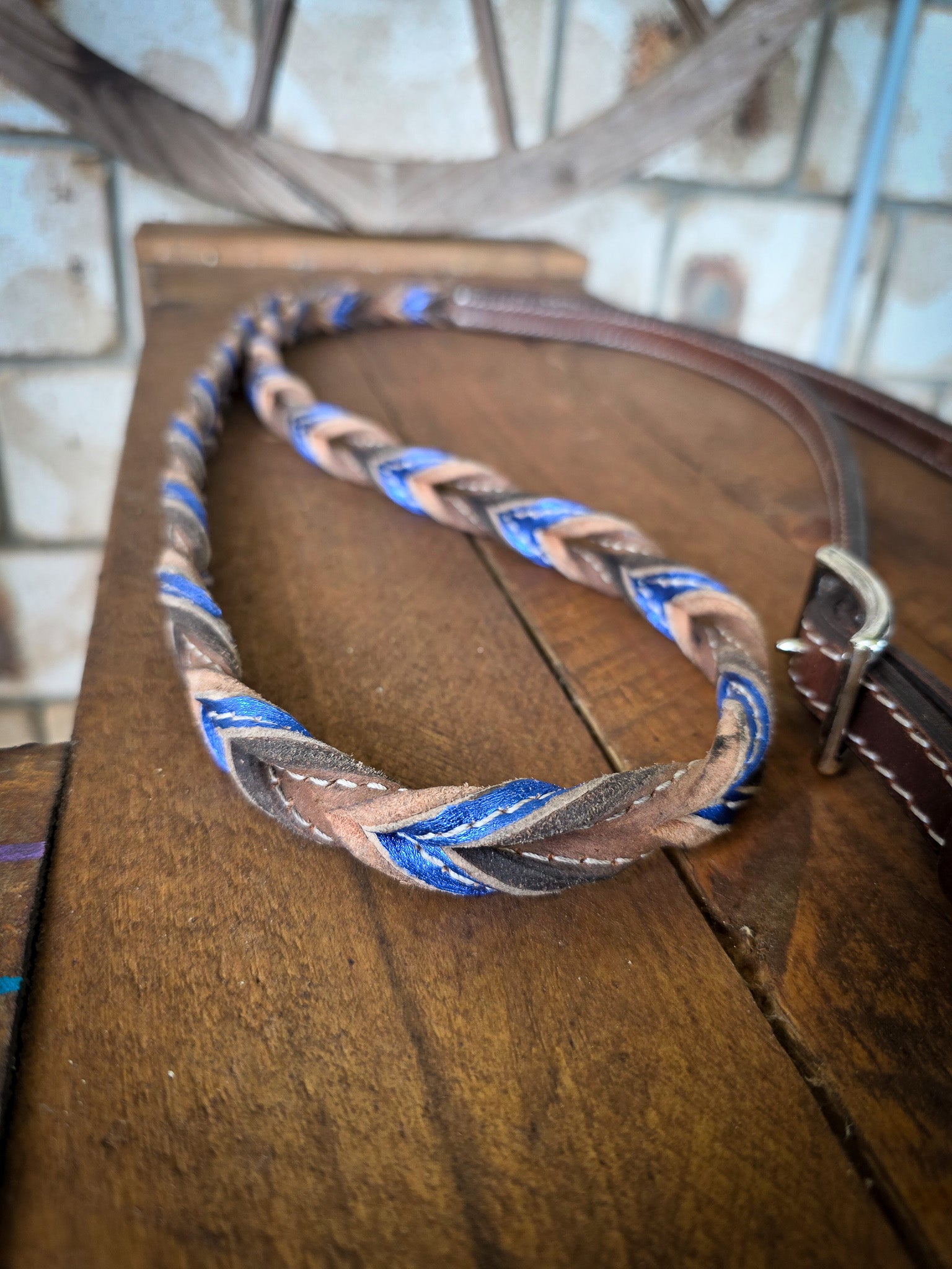 Twisted Bloodknot Barrel Reins - Metallic Blue