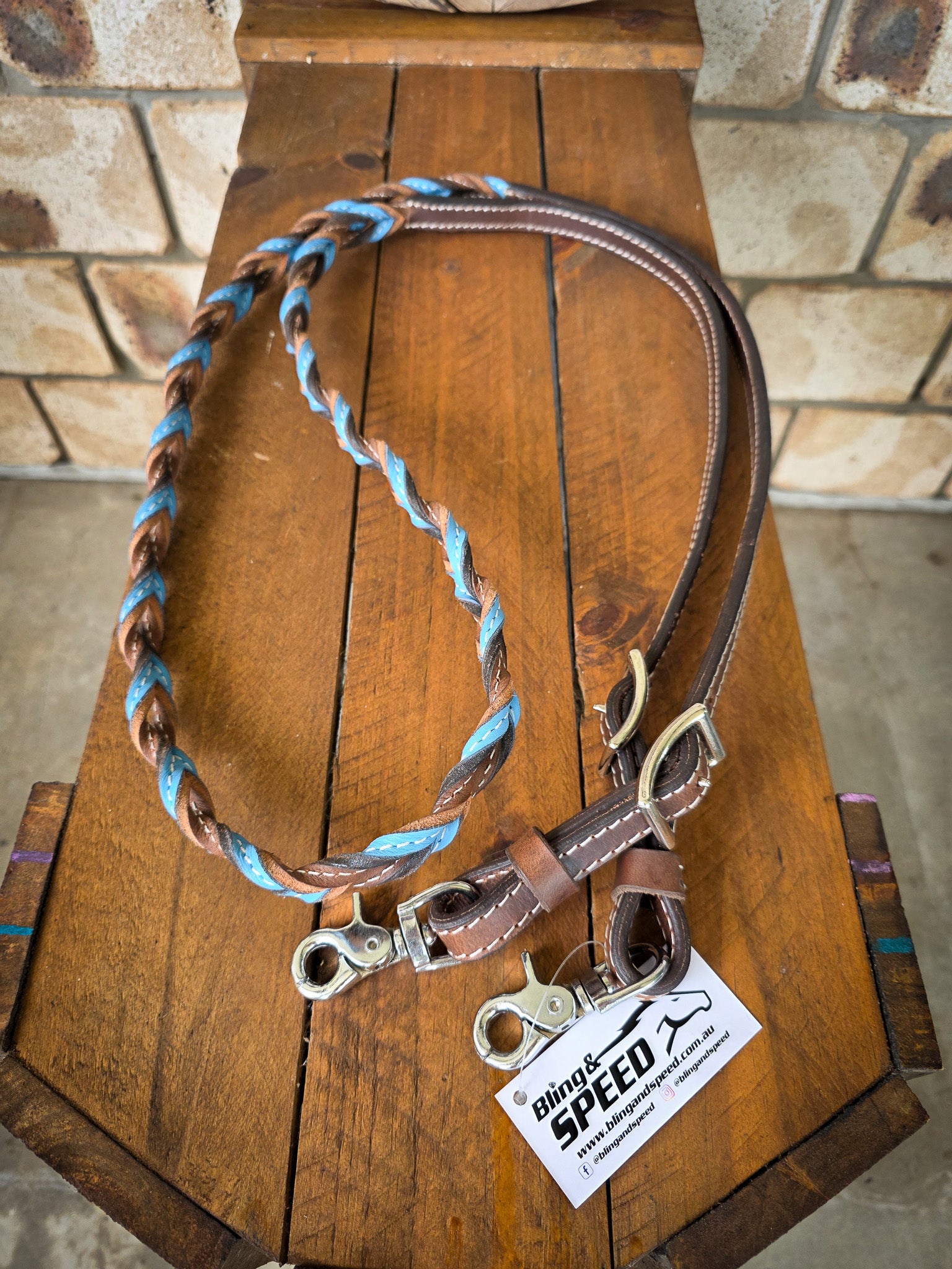 Twisted Bloodknot Barrel Reins - Sky Blue