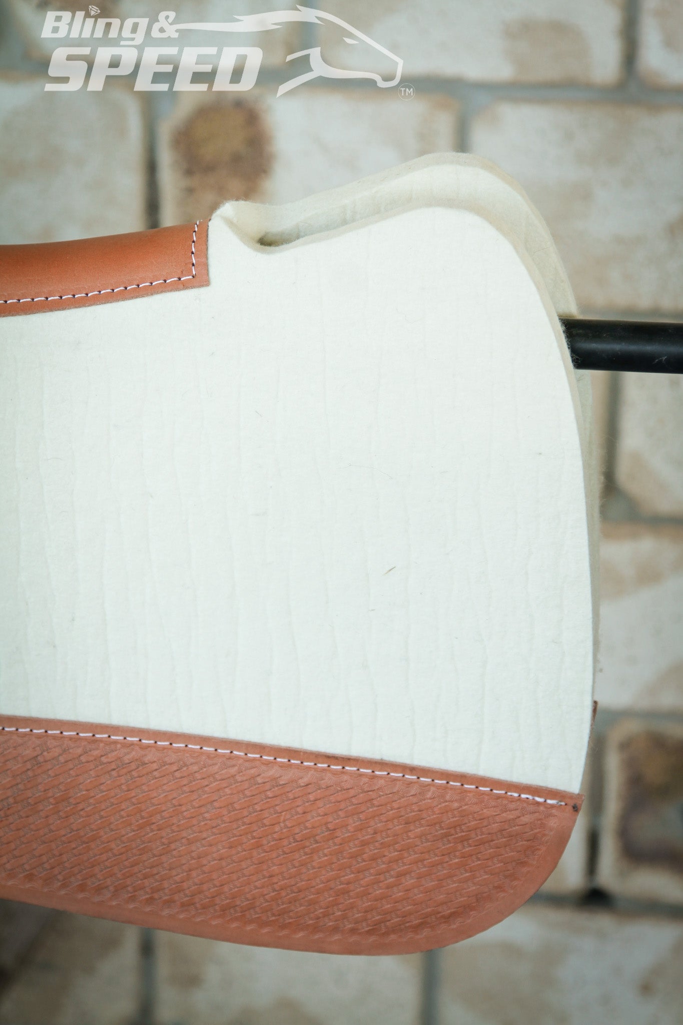 Full Wither Relief Merino Wool Felt Saddle Pad - Cream with Basket Weave Tooling