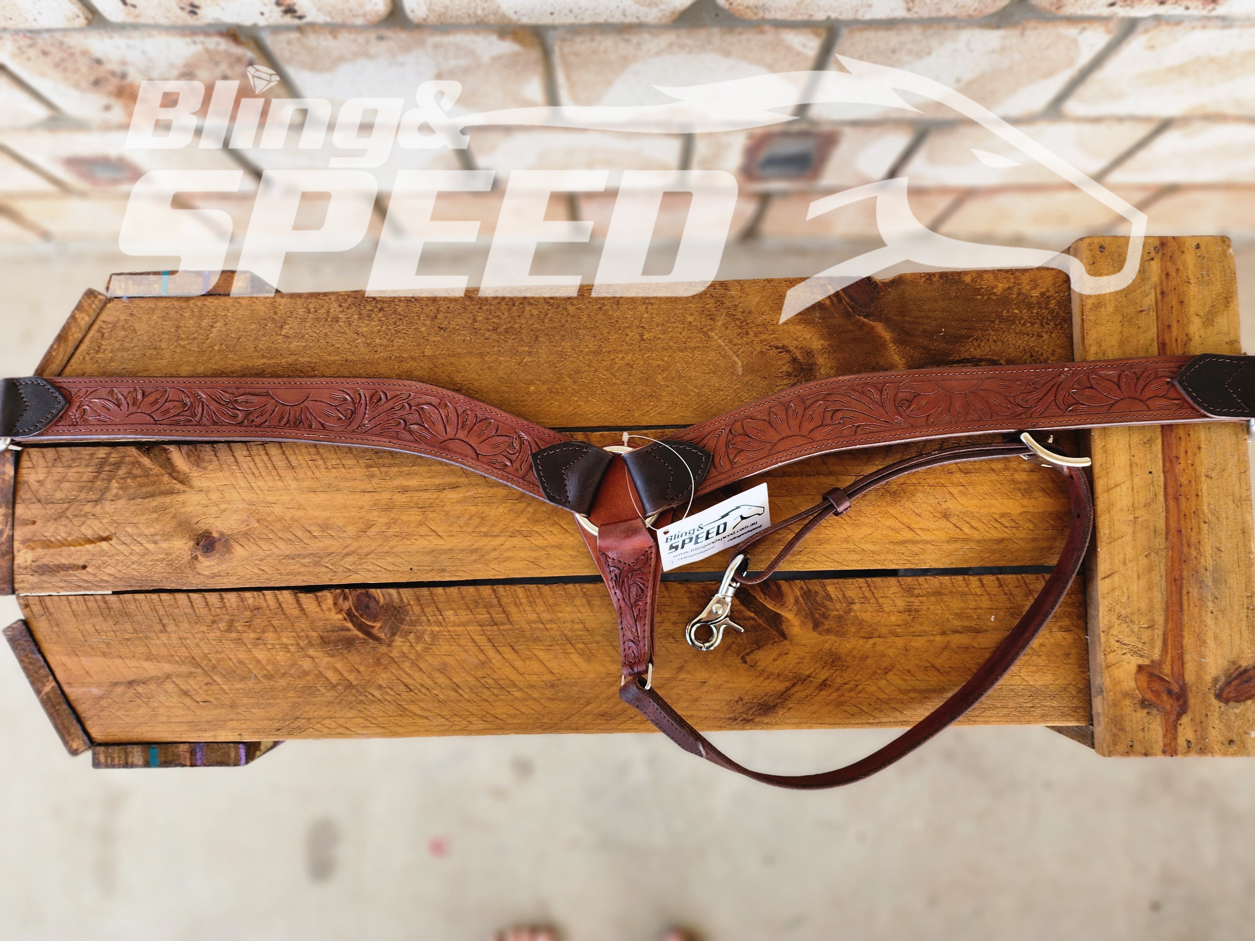 Leather Breast Collar with Sunflower Tooling and Turquoise Buckles
