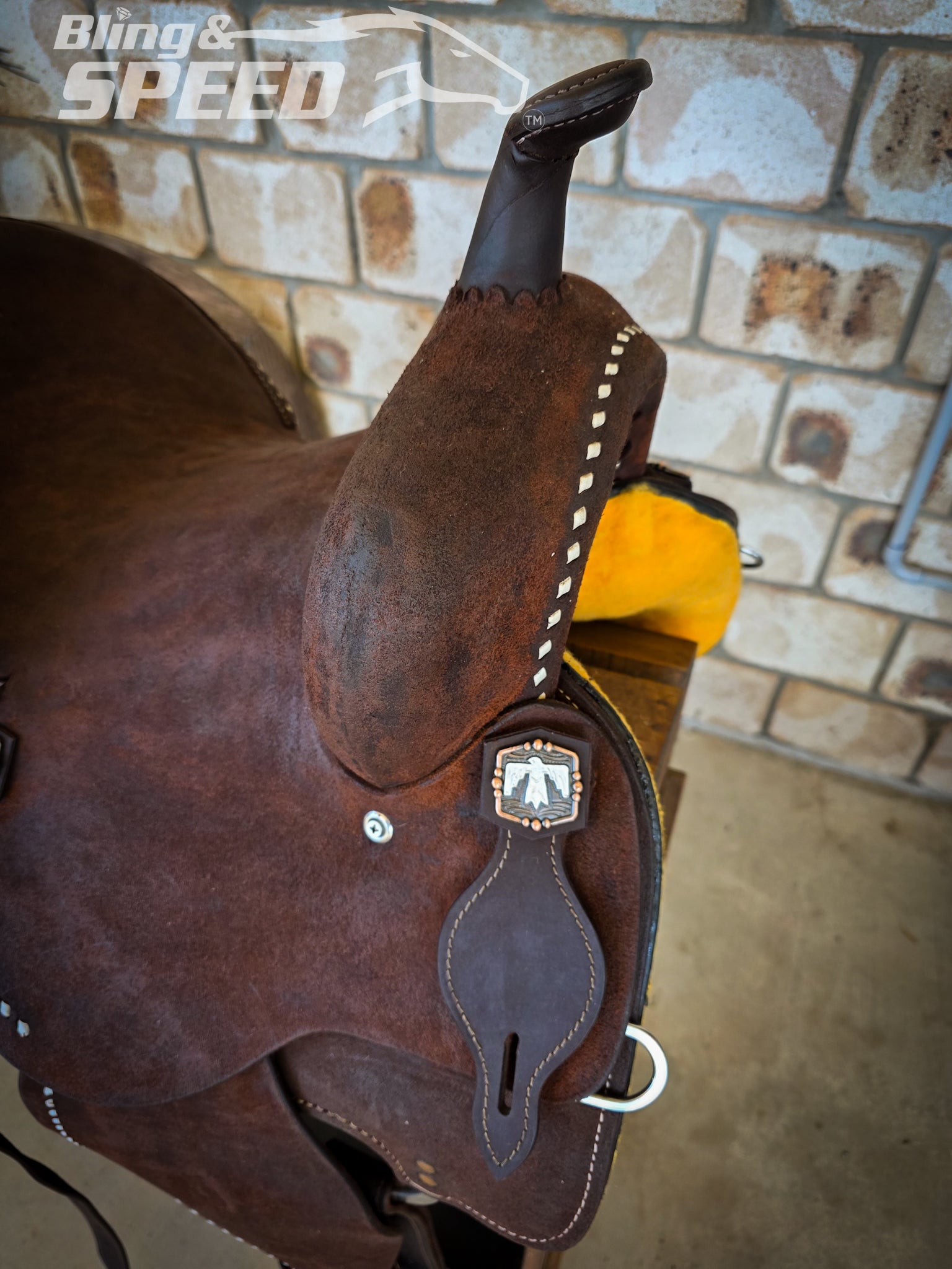 Chocolate Roughout Leather Barrel Saddle - 14" Seat, FQHB, 7" Gullet