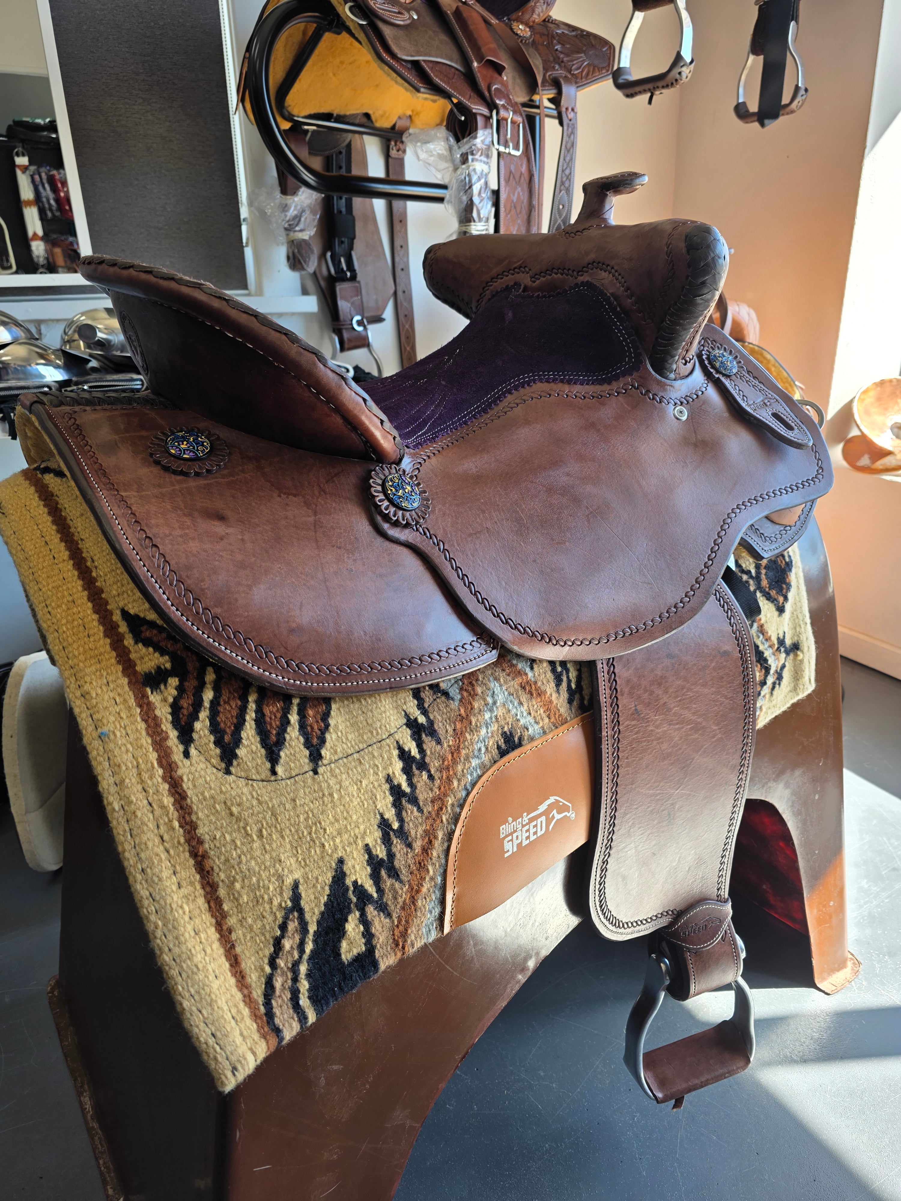 Bling and Speed All Round Western Saddle - 15.5" Seat, FQHB, 6.5" Gullet