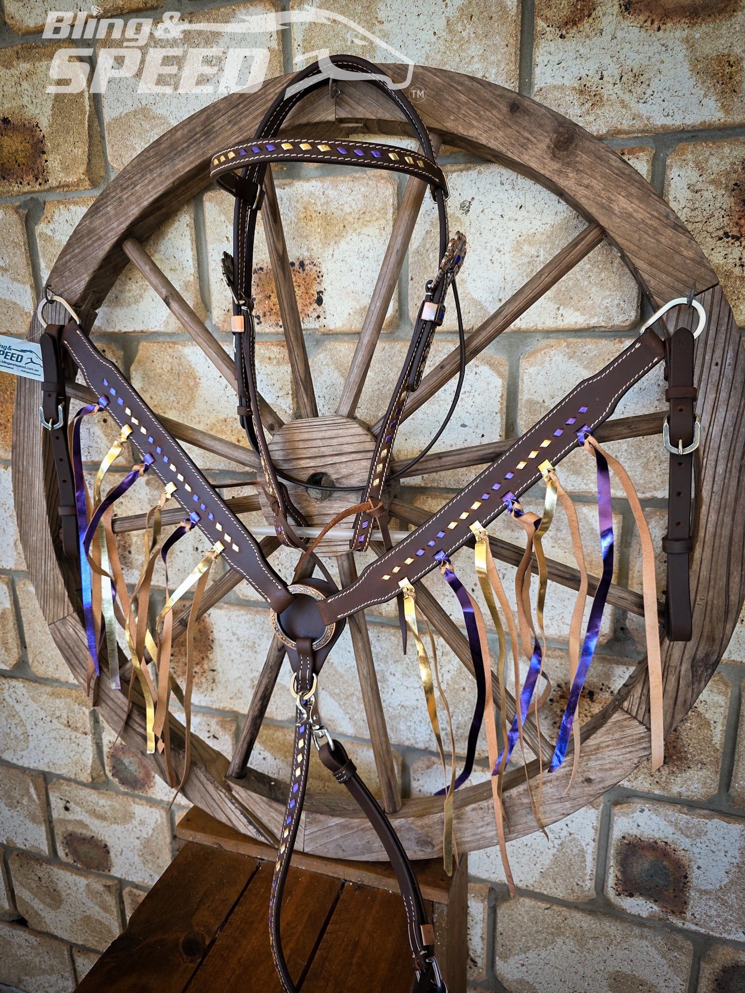 Purple & Gold Fringe Buckstitched Tack Set