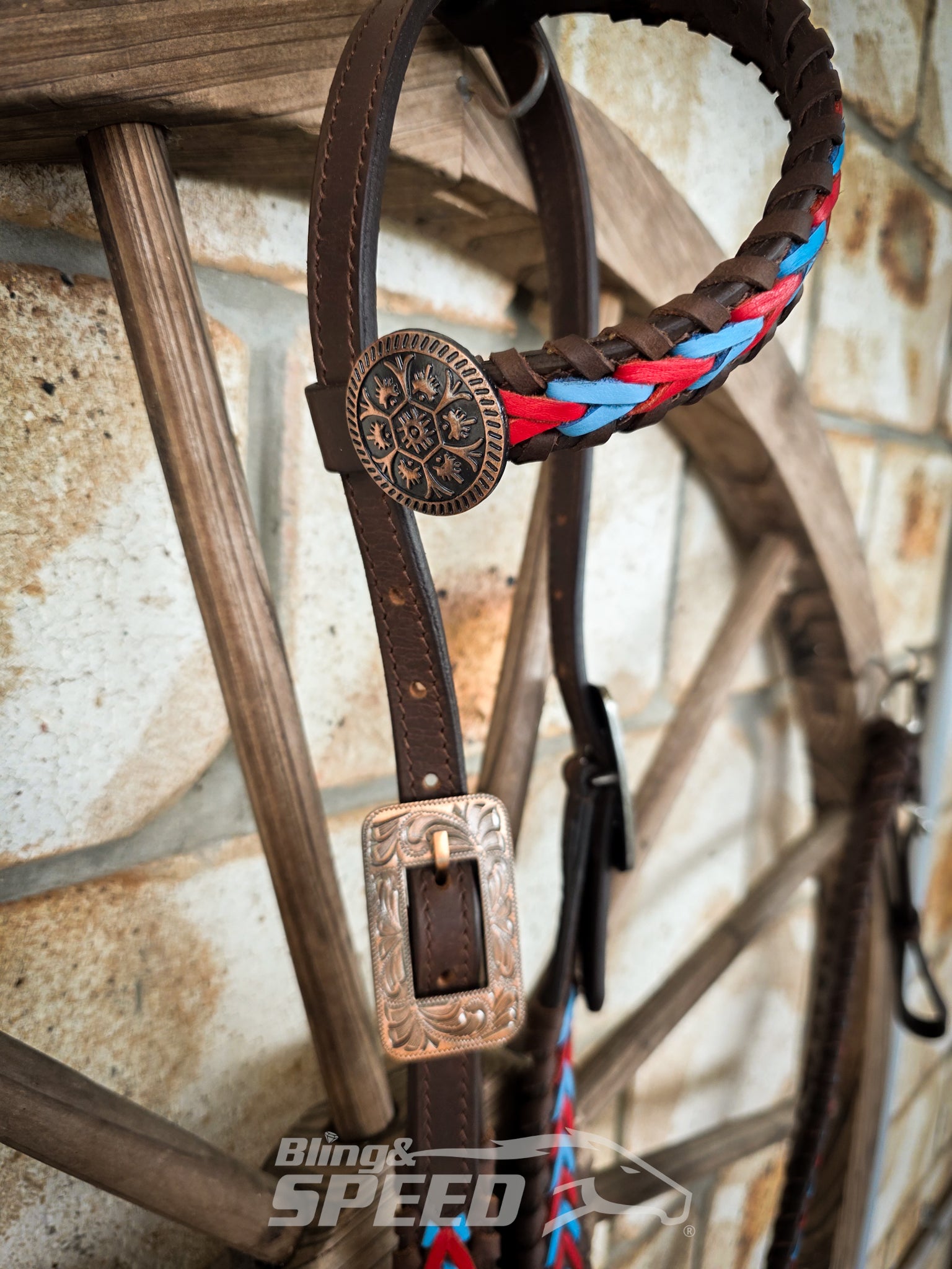 Red & Turquoise Buckstitch Western Tack Set
