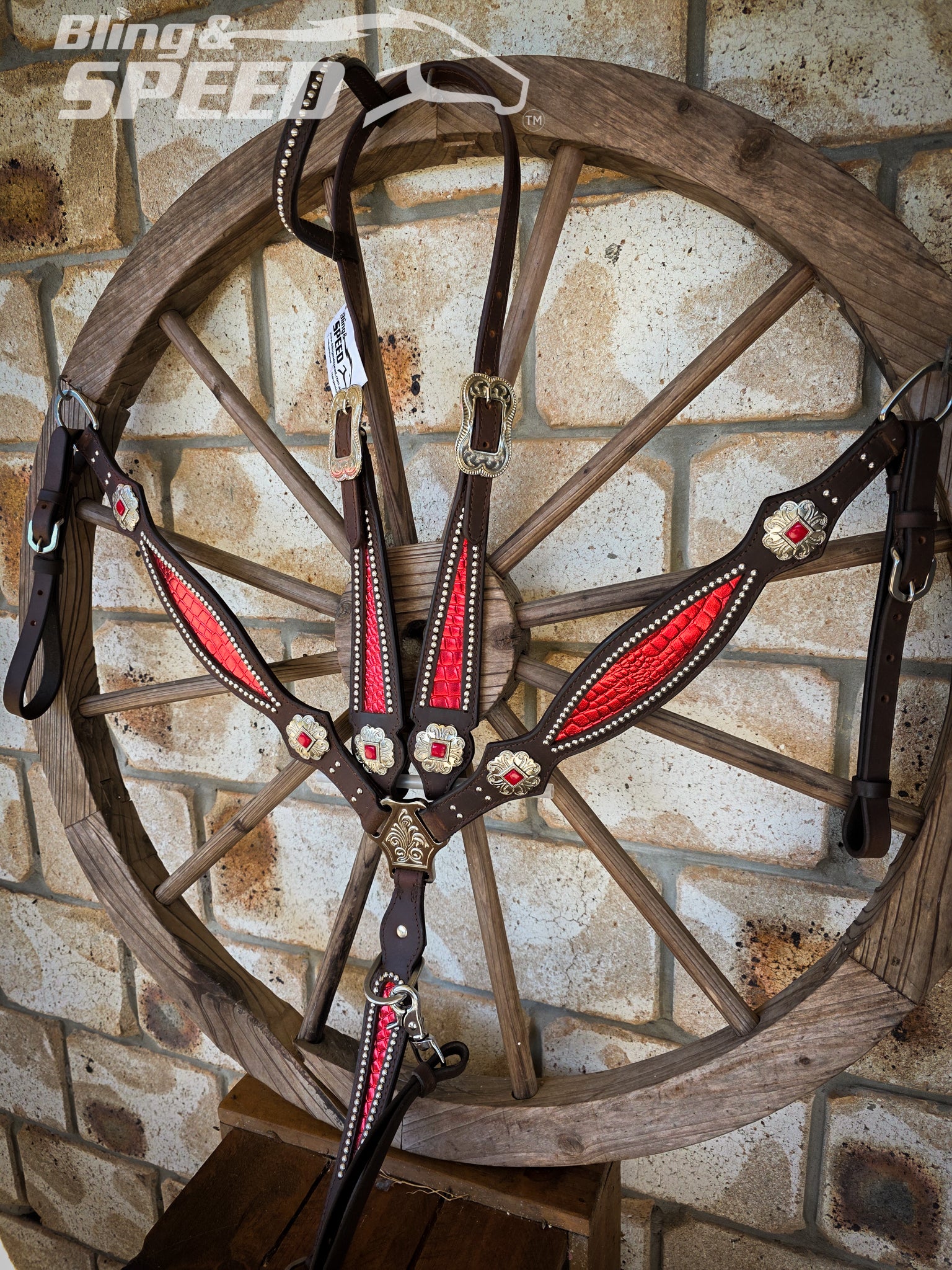 Red Croc Inlay Tack Set