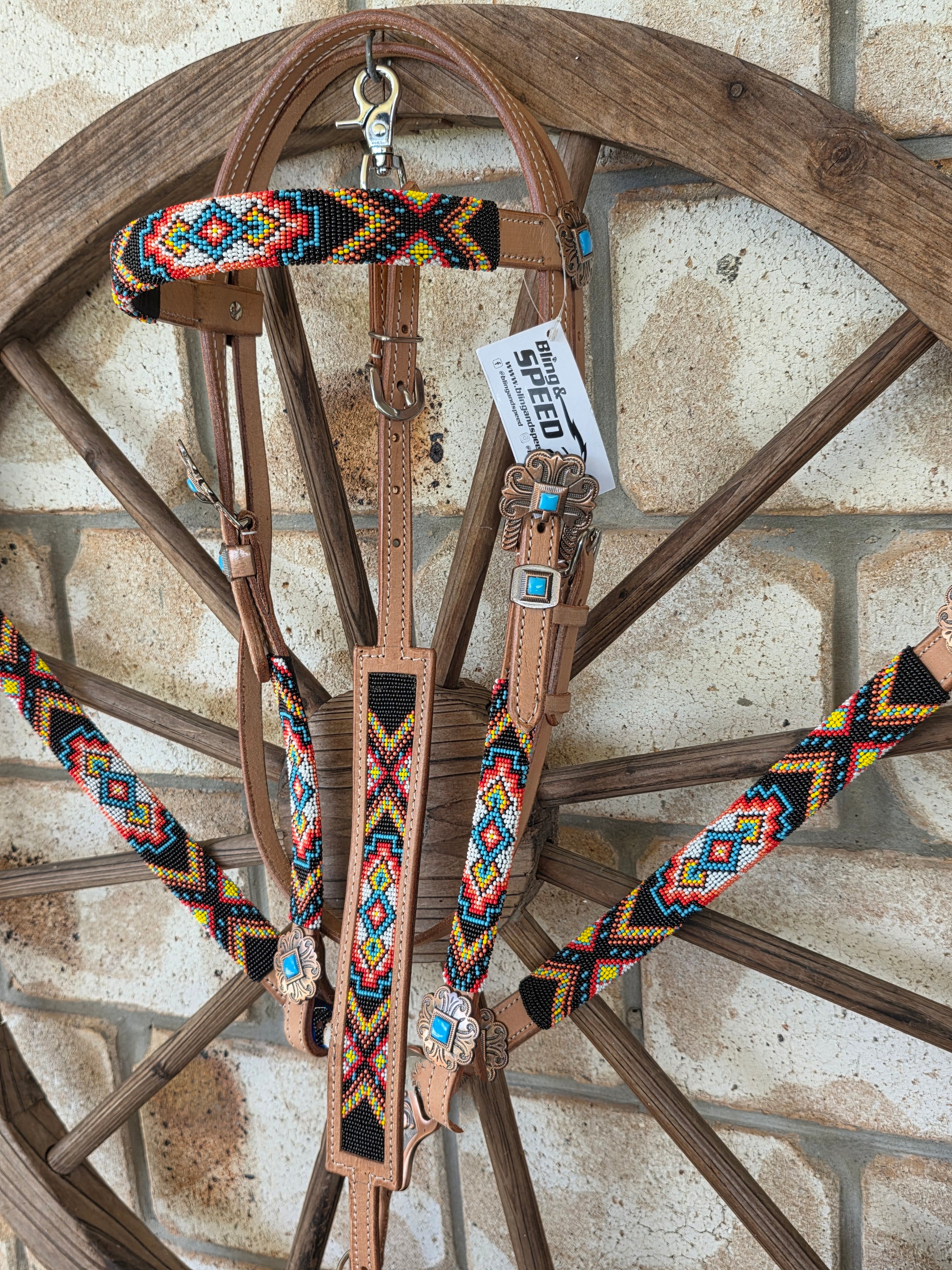 Beaded Apache Sunset Breastcollar, Bridle and Wither strap Set
