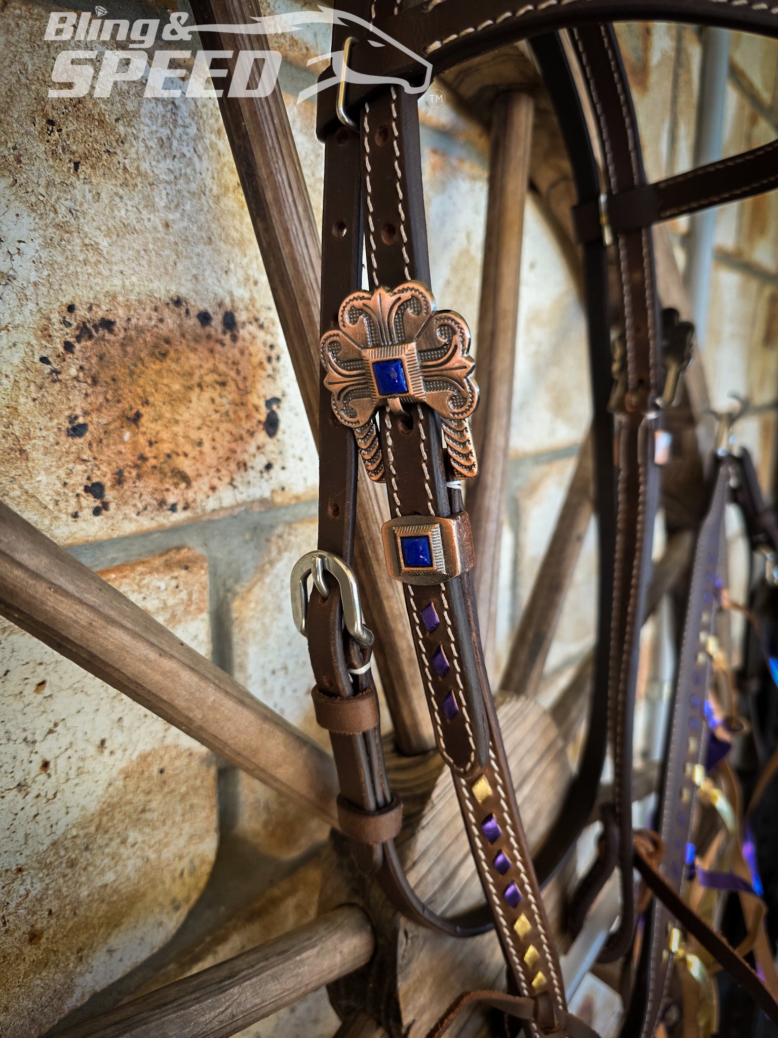 Purple & Gold Fringe Buckstitched Tack Set