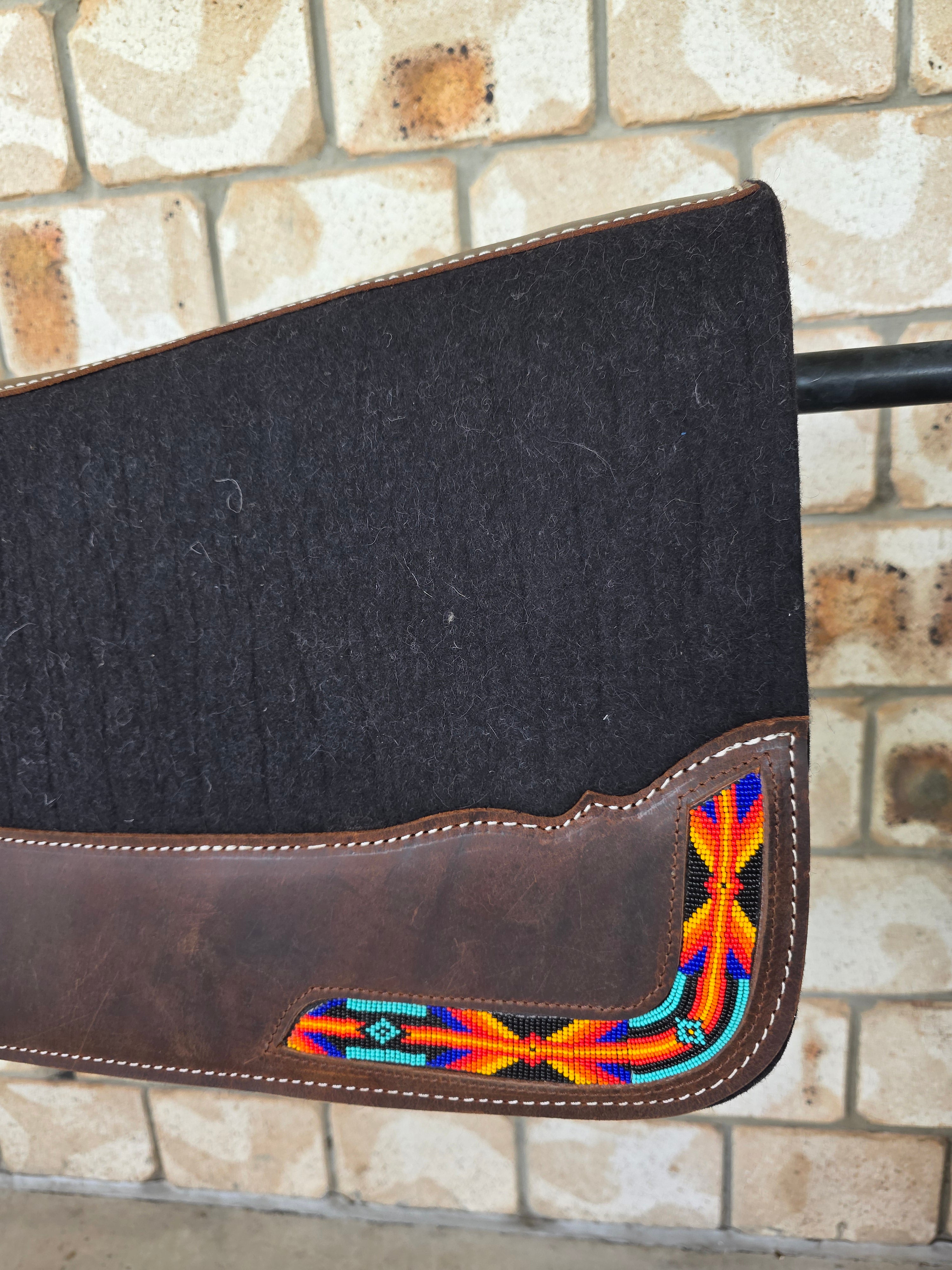 Full Wither Relief Merino Wool Felt Saddle Pad - Beaded Black