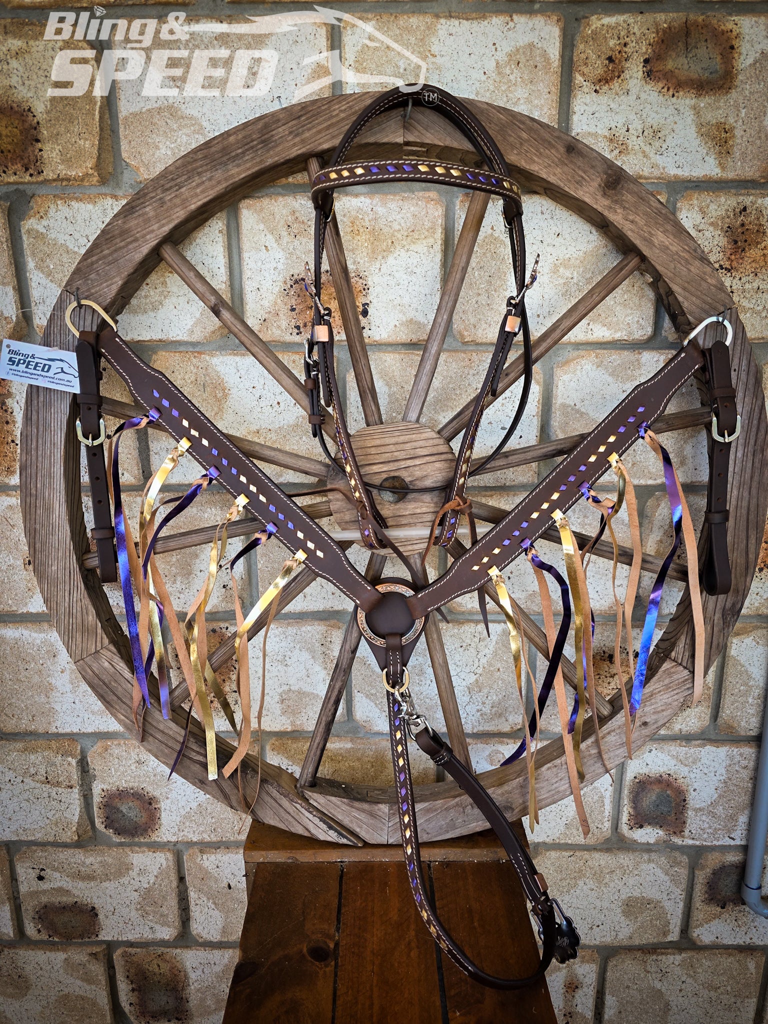 Purple & Gold Fringe Buckstitched Tack Set