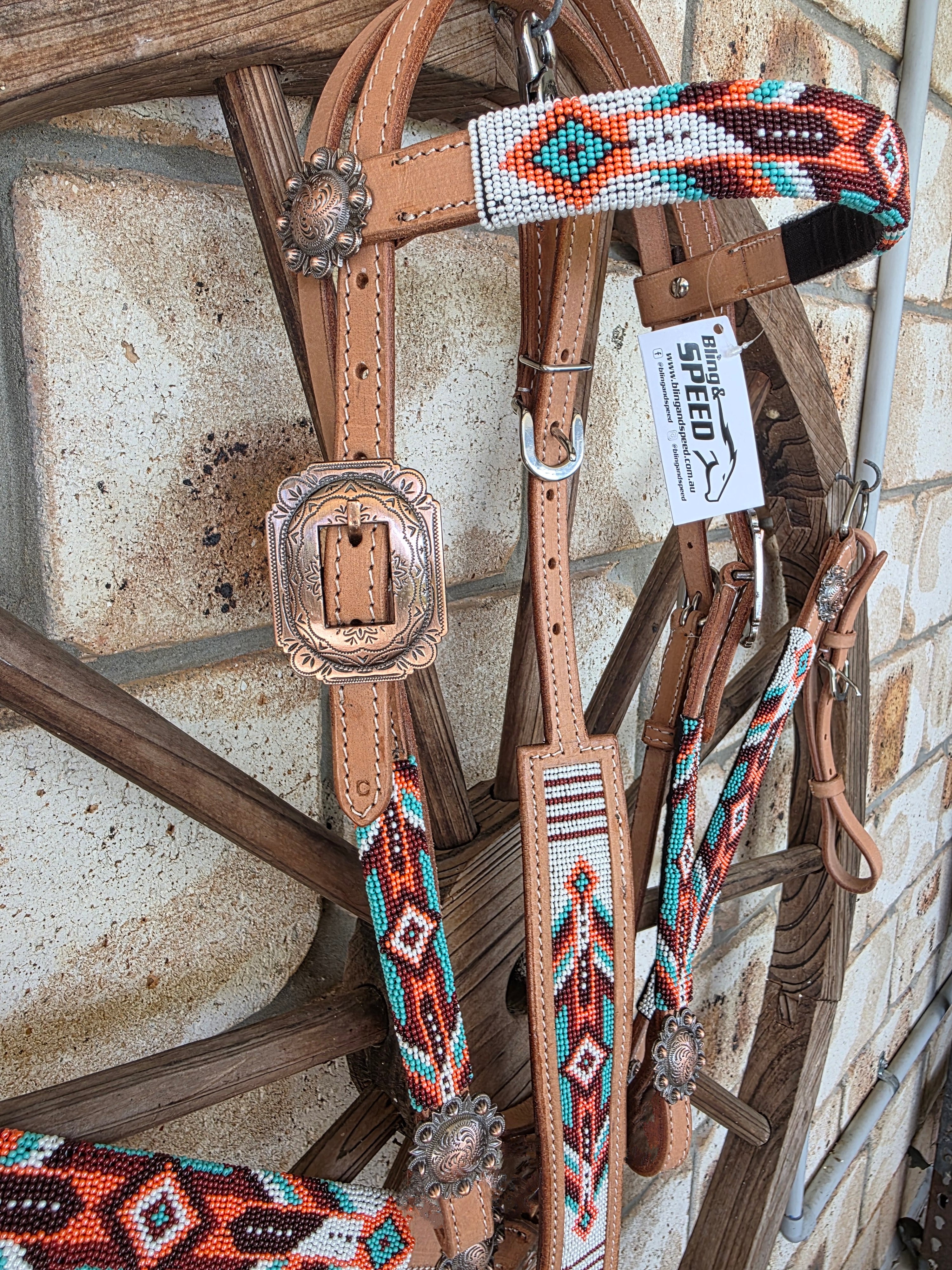 Beaded Desert Breastcollar, Bridle and Wither strap Set