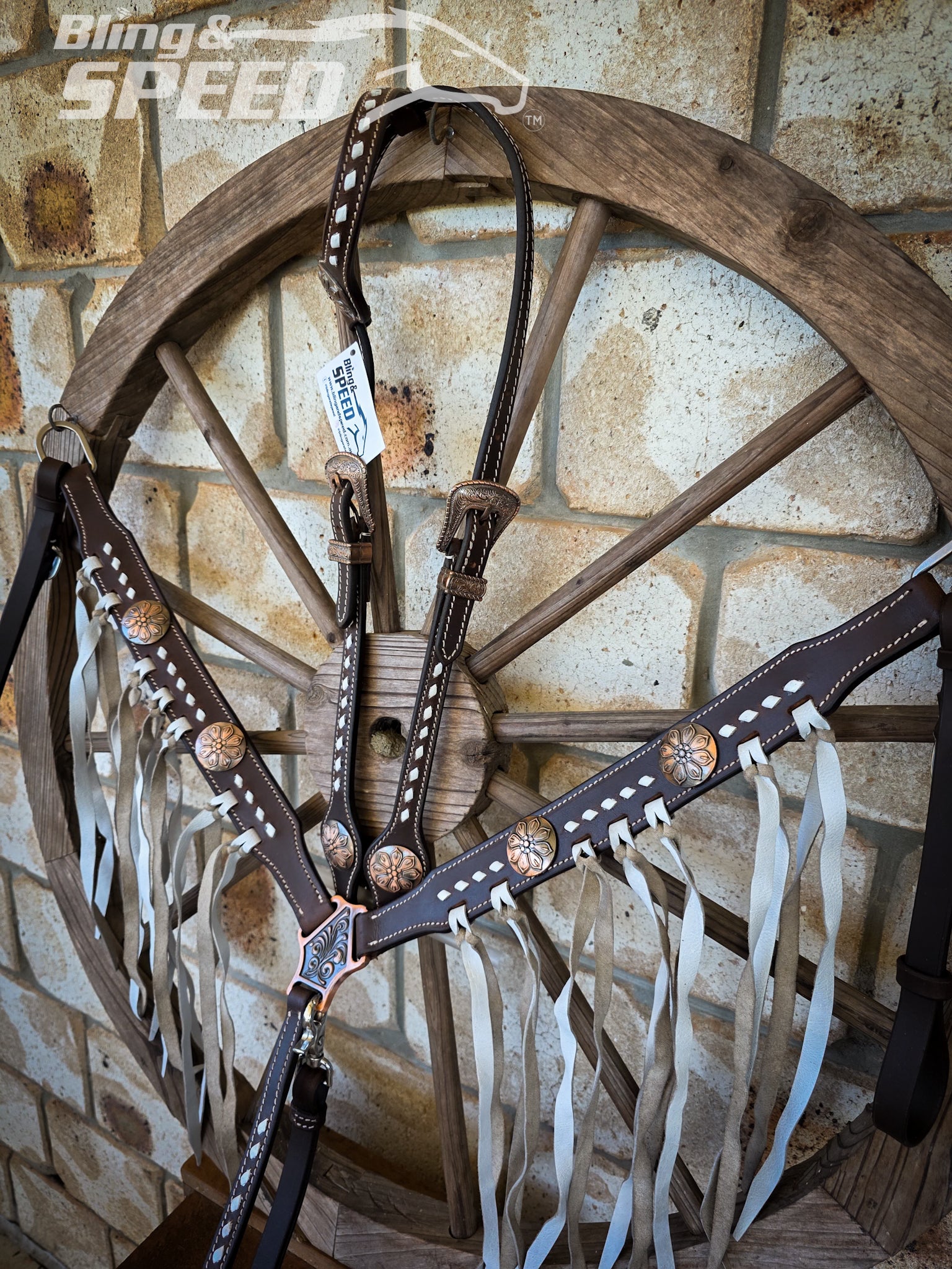 White Buckstitched Tack Set with White Fringe