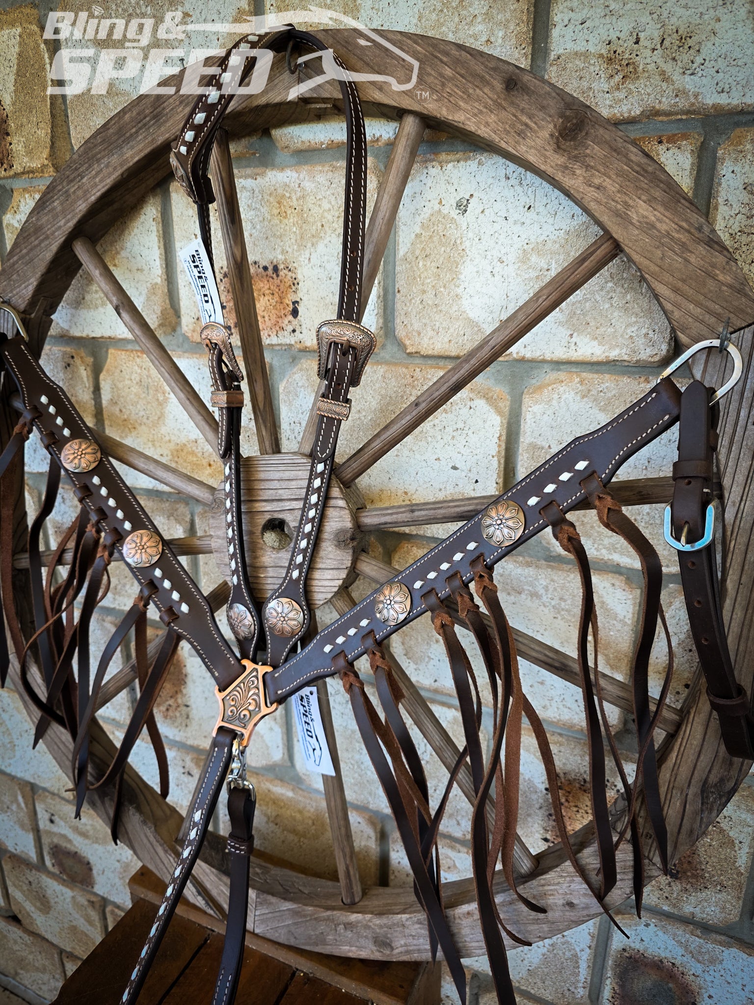White Buckstitched Tack Set with Fringe