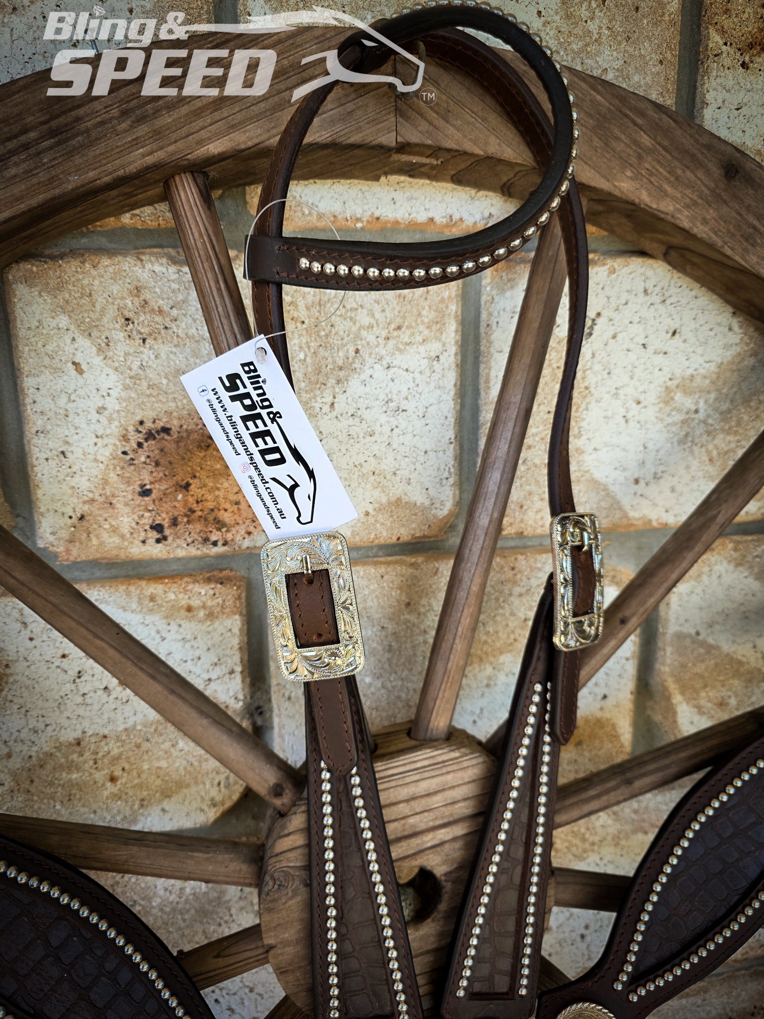 Brown Croc Inlay Tack Set