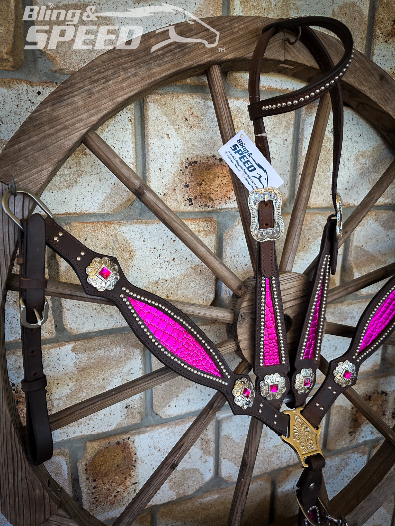 Hot Pink Croc Inlay Tack Set