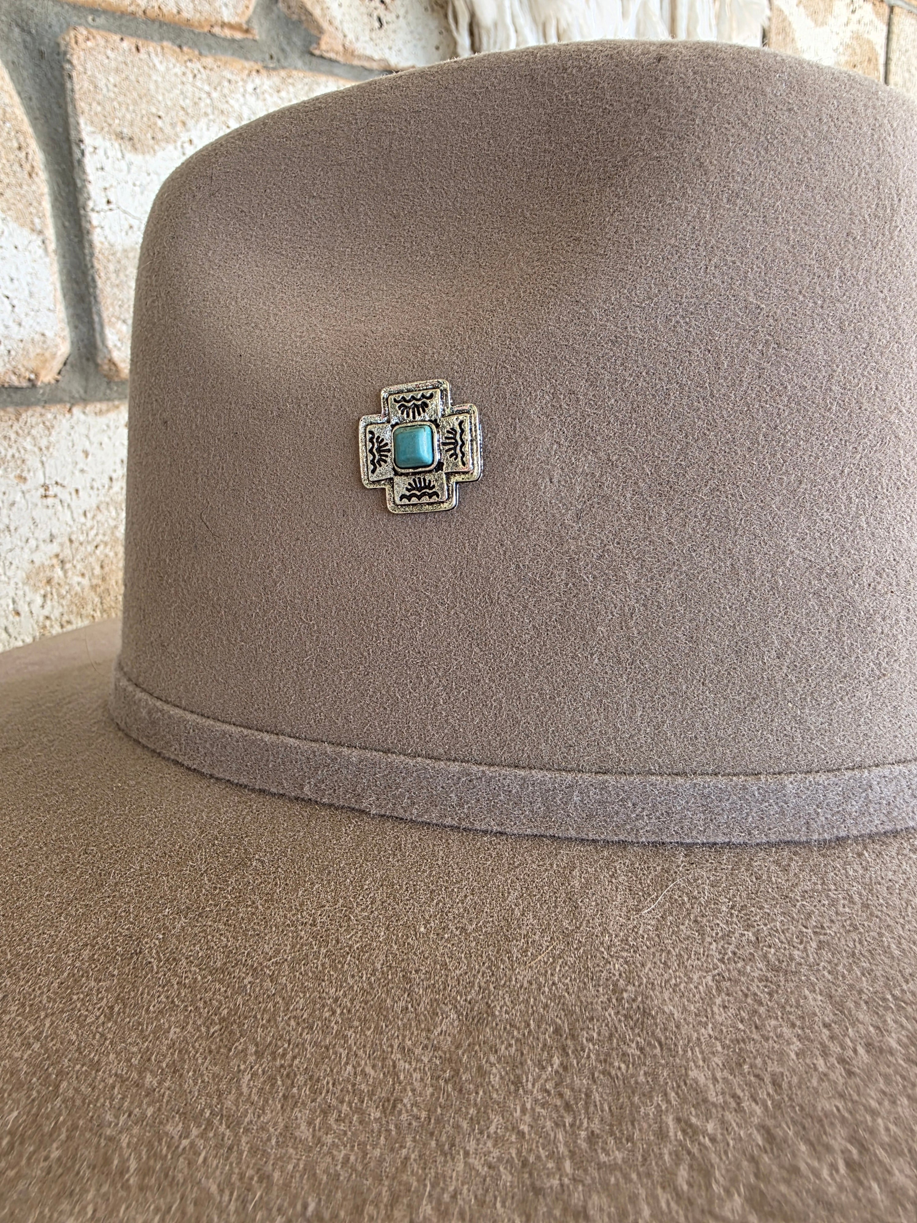 Turquoise Flower and Cross - Enamel Hat Pin