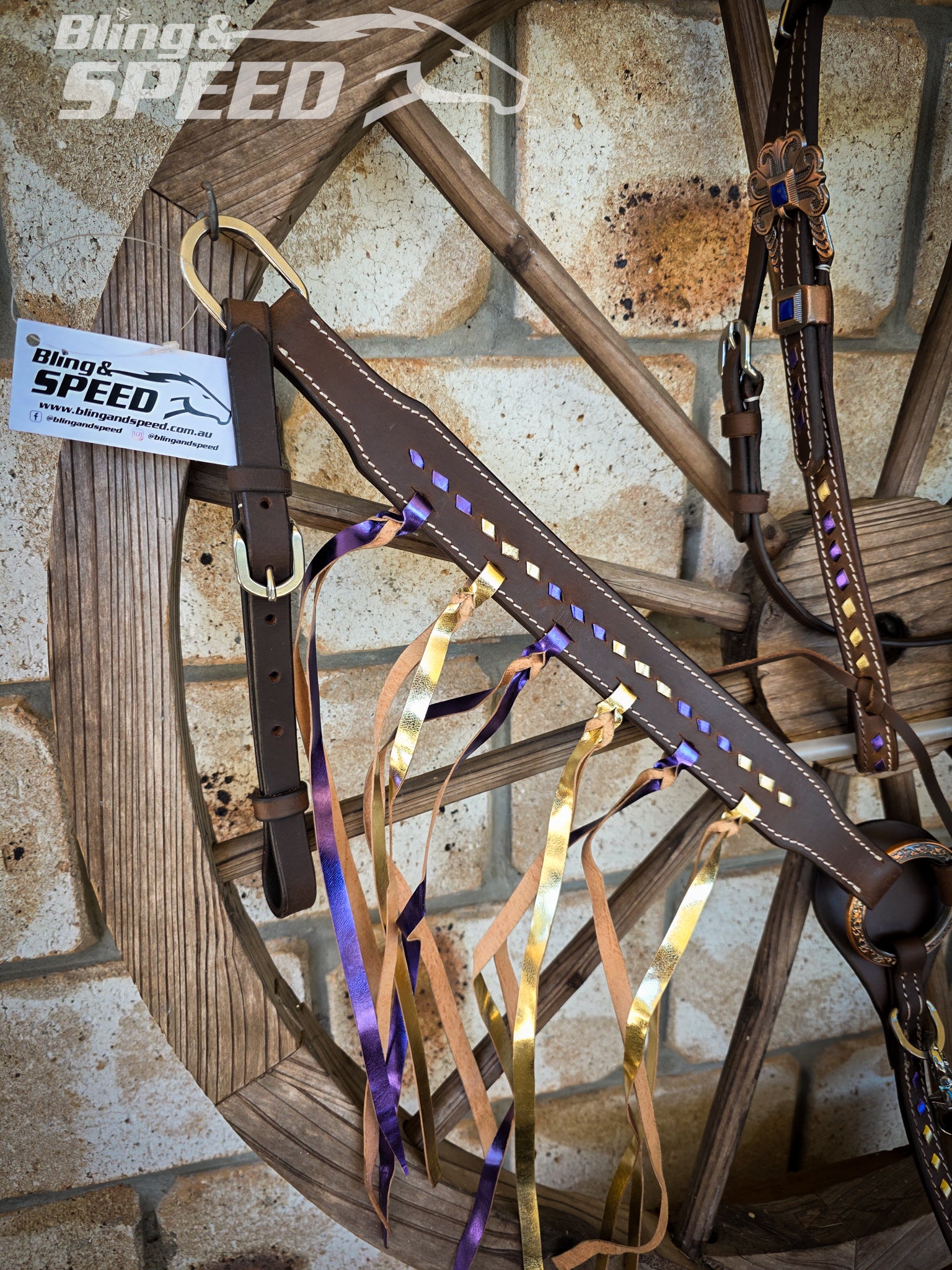 Purple & Gold Fringe Buckstitched Tack Set