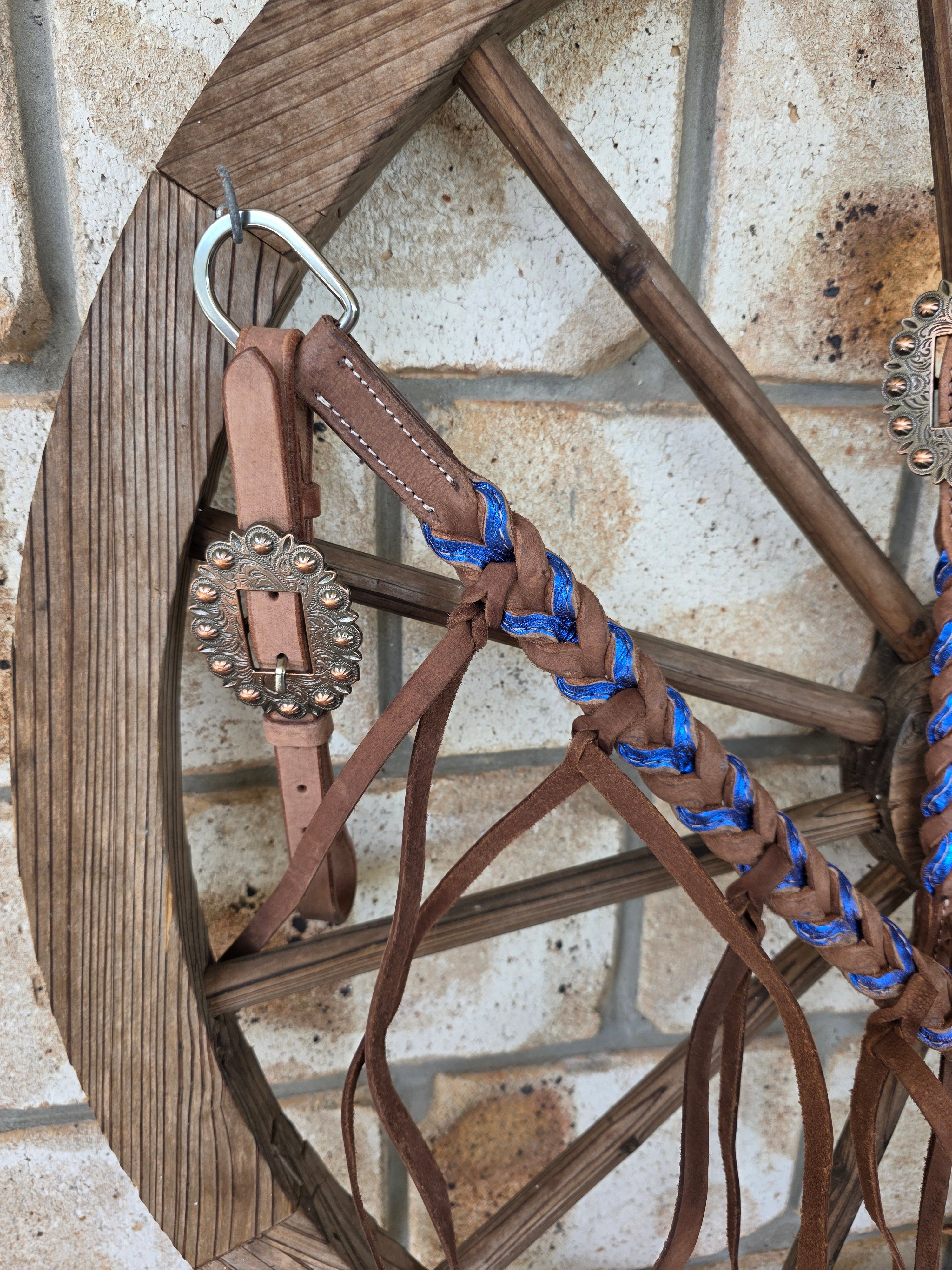 Metallic Blue Plait Breastcollar and Bridle Set
