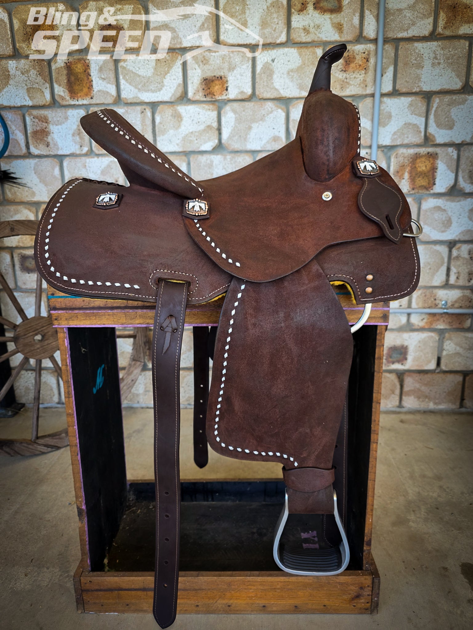 Chocolate Roughout Leather Barrel Saddle - 14" Seat, FQHB, 7" Gullet