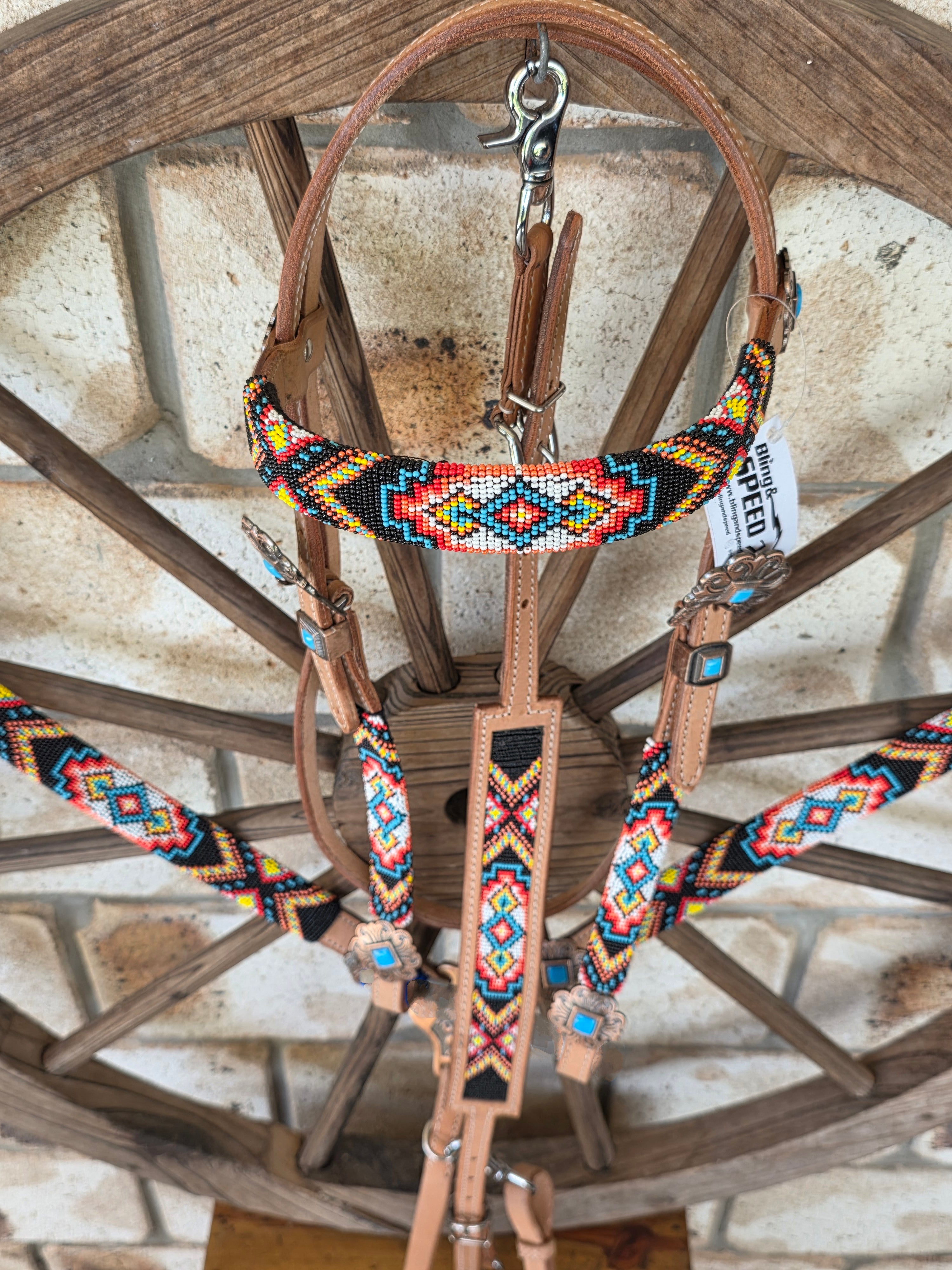 Beaded Apache Sunset Breastcollar, Bridle and Wither strap Set