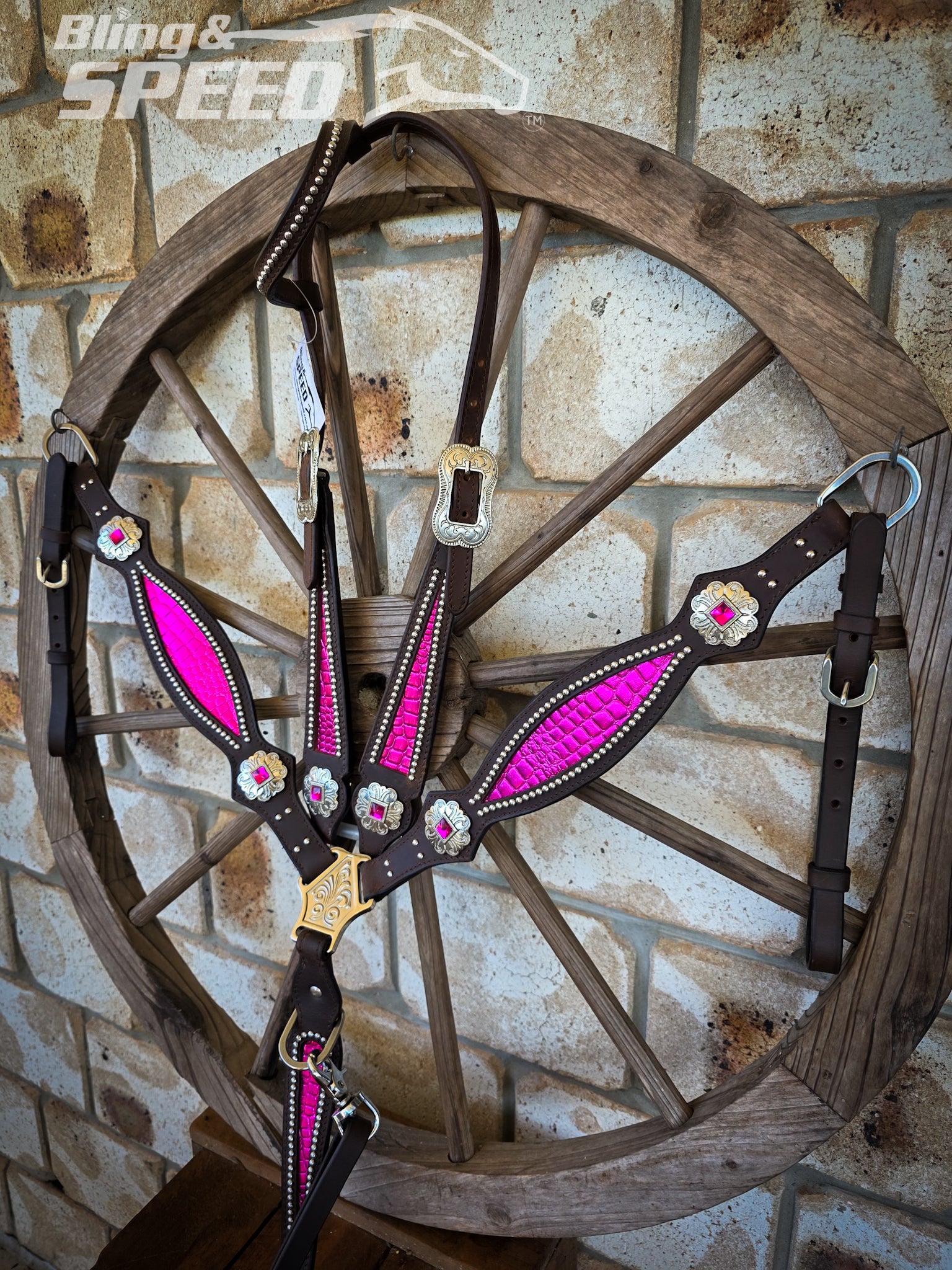 Hot Pink Croc Inlay Tack Set