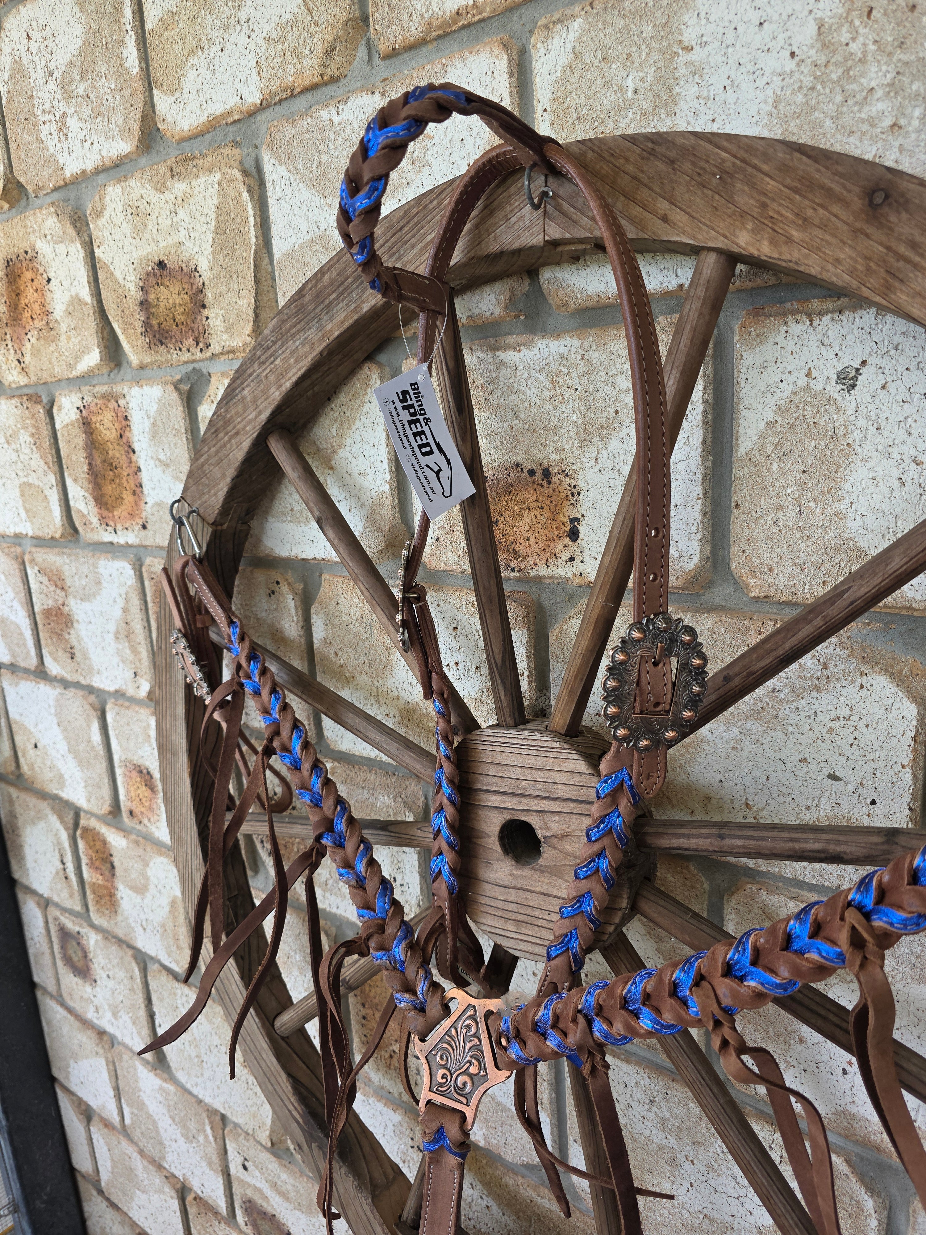Metallic Blue Plait Breastcollar and Bridle Set