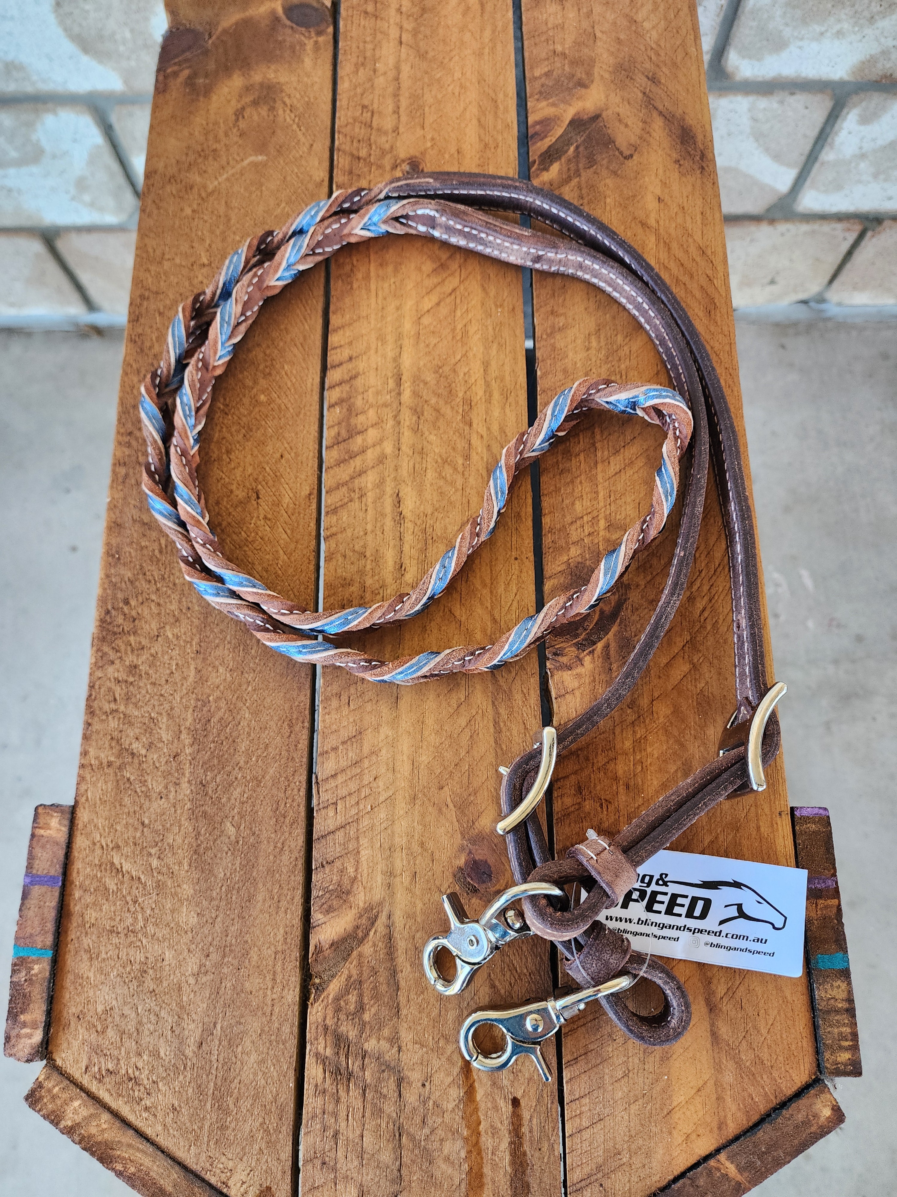 Twisted Bloodknot Barrel Reins - Metallic Light Blue