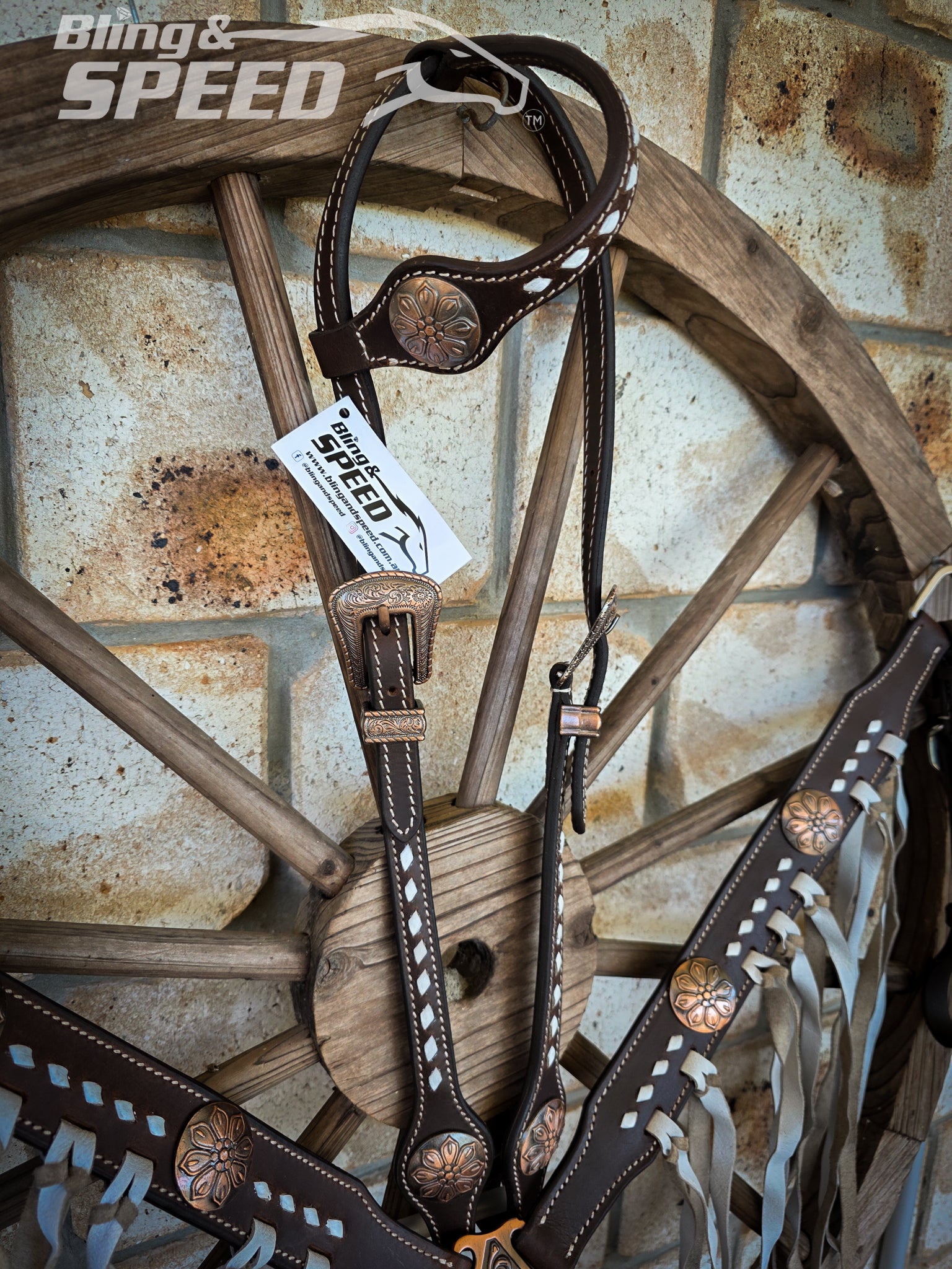 White Buckstitched Tack Set with White Fringe