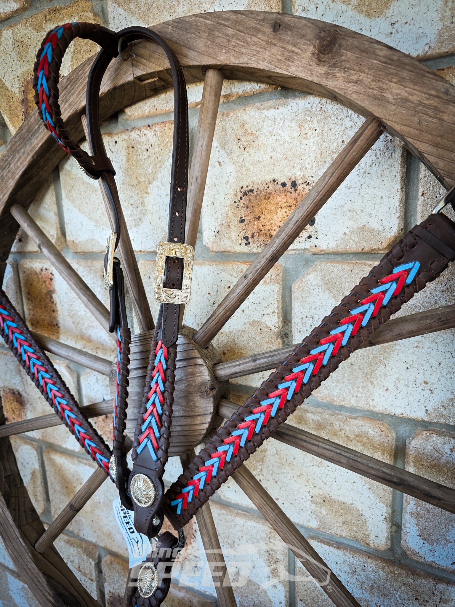 Red & Turquoise Buckstitch Western Tack Set