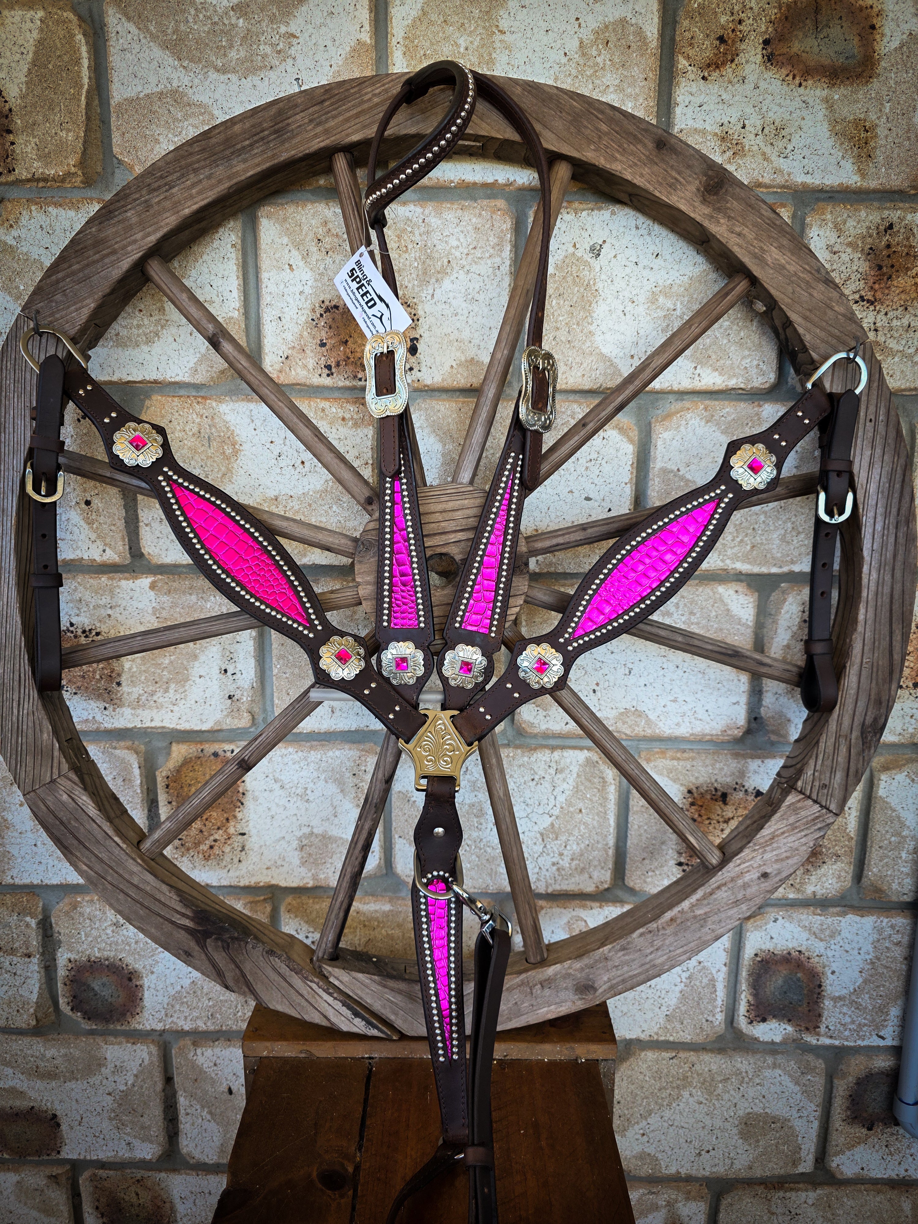 Hot Pink Croc Inlay Tack Set